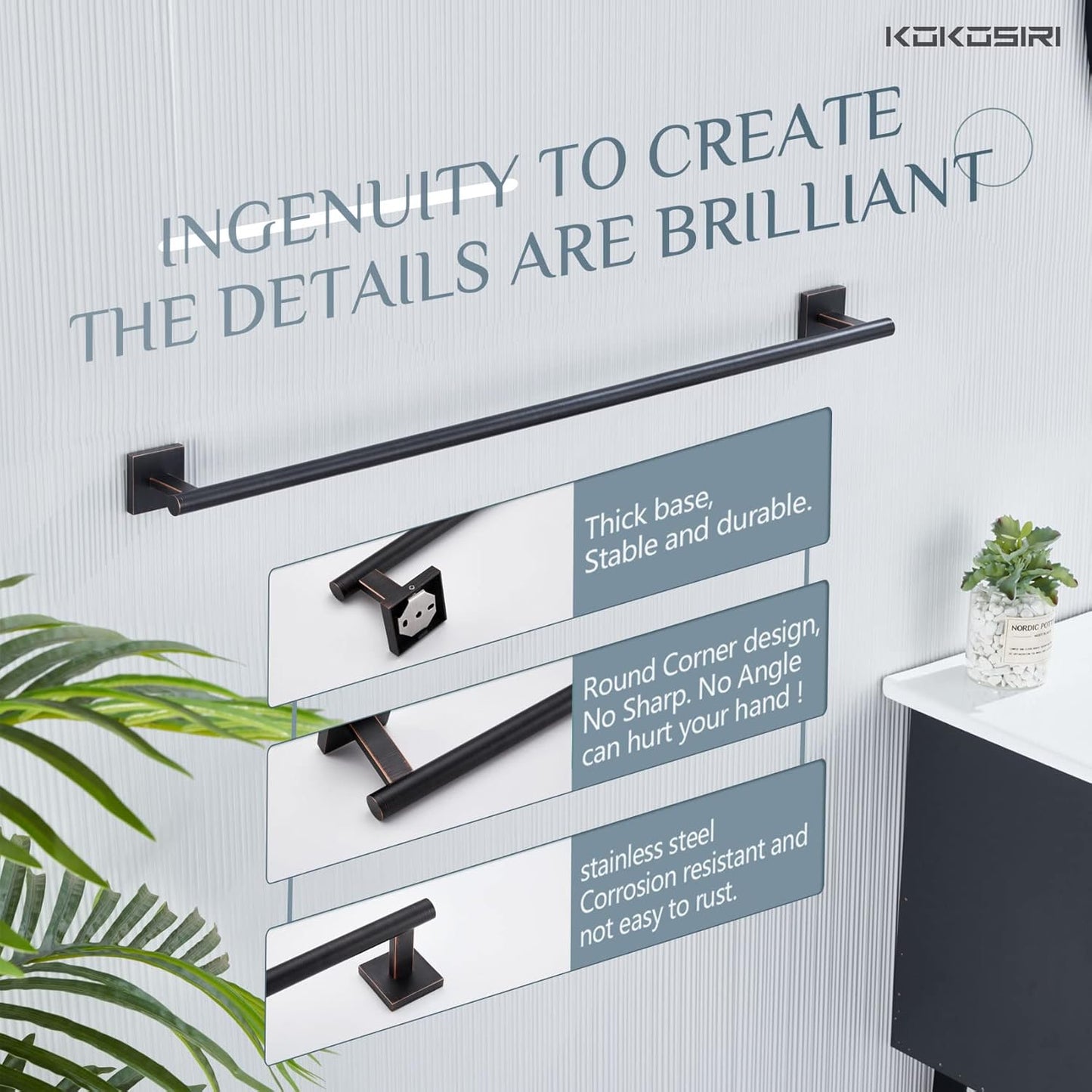 KOKOSIRI Bathroom Towel Bar 32'' Towel Holder for Bath Kitchen Cabinet Towel Rails 32 Inch, 2 Pack Oil Rubbed Bronze Stainless Steel B4005ORB-L32-P2