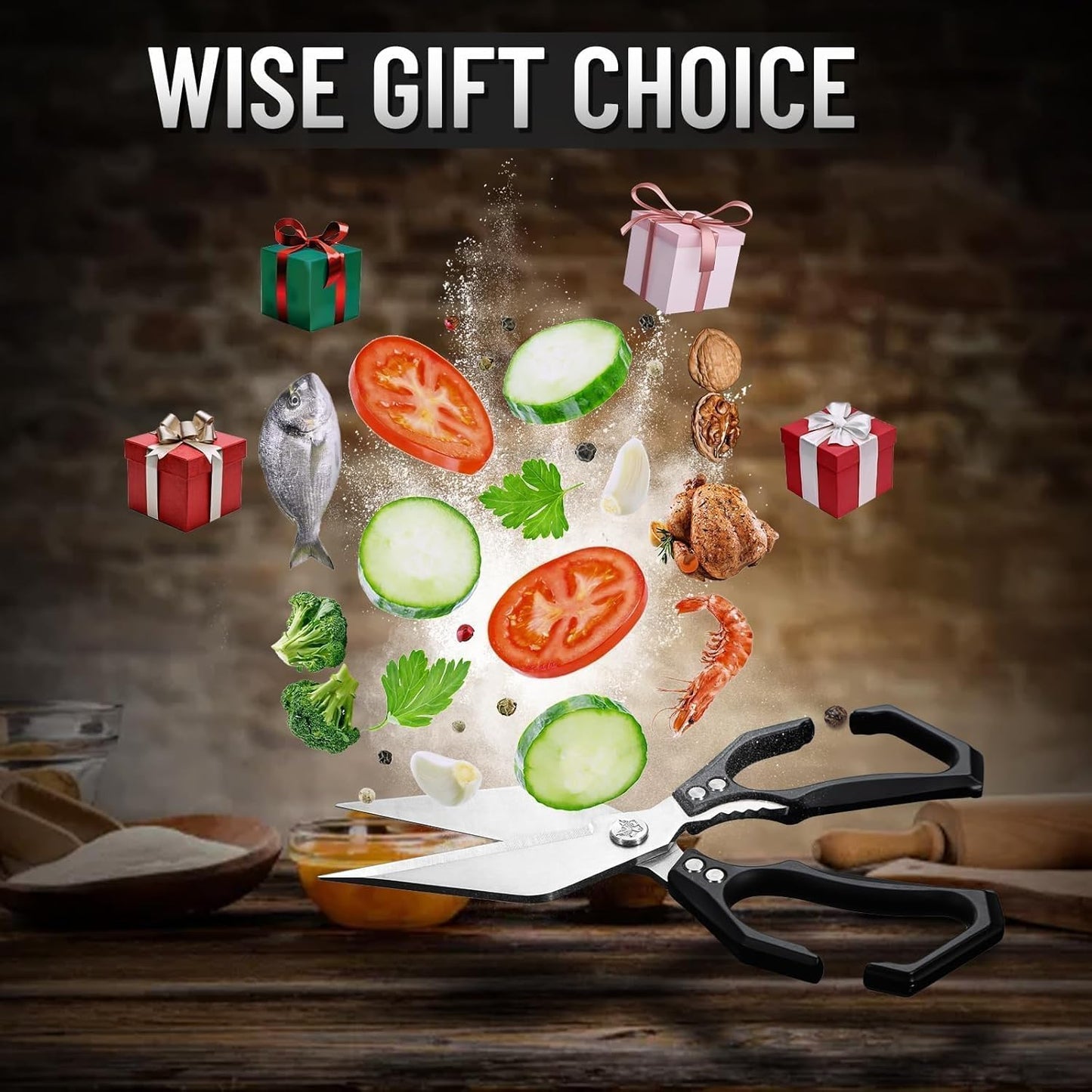 Dream Reach Kitchen Scissors for Food Heavy Duty Poultry Shears with Ergonomic Handle, Japanese High-Carbon Steel Culinary Shears for Chicken, Meat, Seafood, Bone Cutting, Gift Box Included (Black)