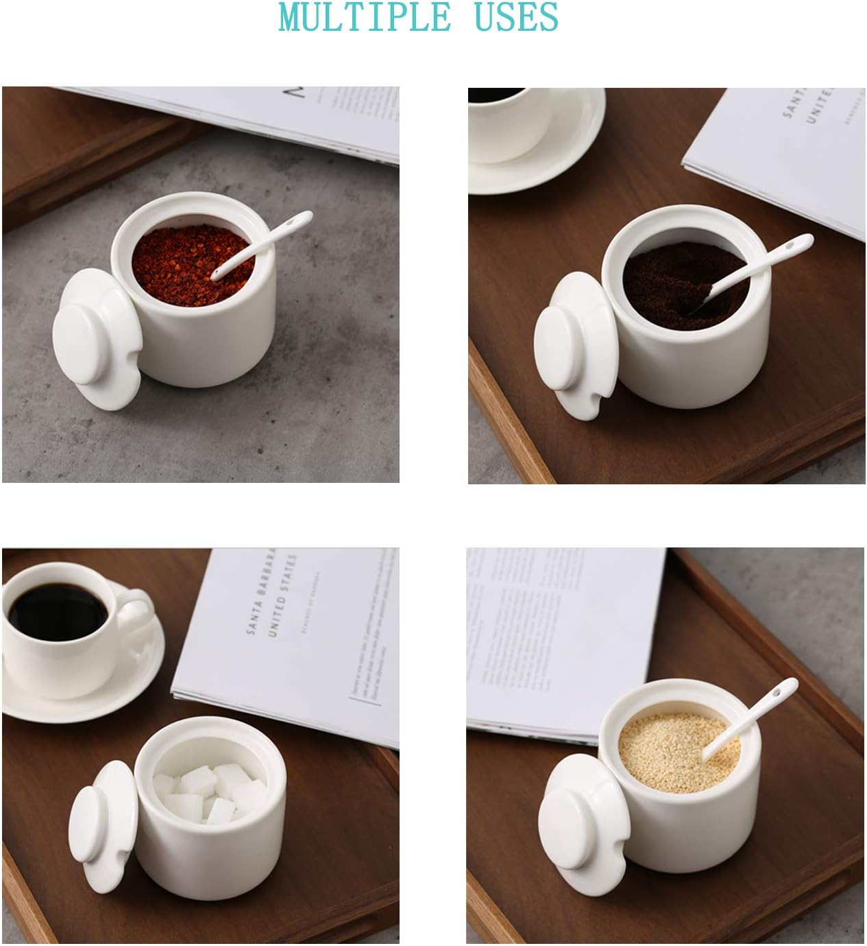 ONTUBE Porcelain Sugar and Creamer Set of 3,Cream Pitcher, Spoon, Sugar Bowl with Lid,Cream (White)