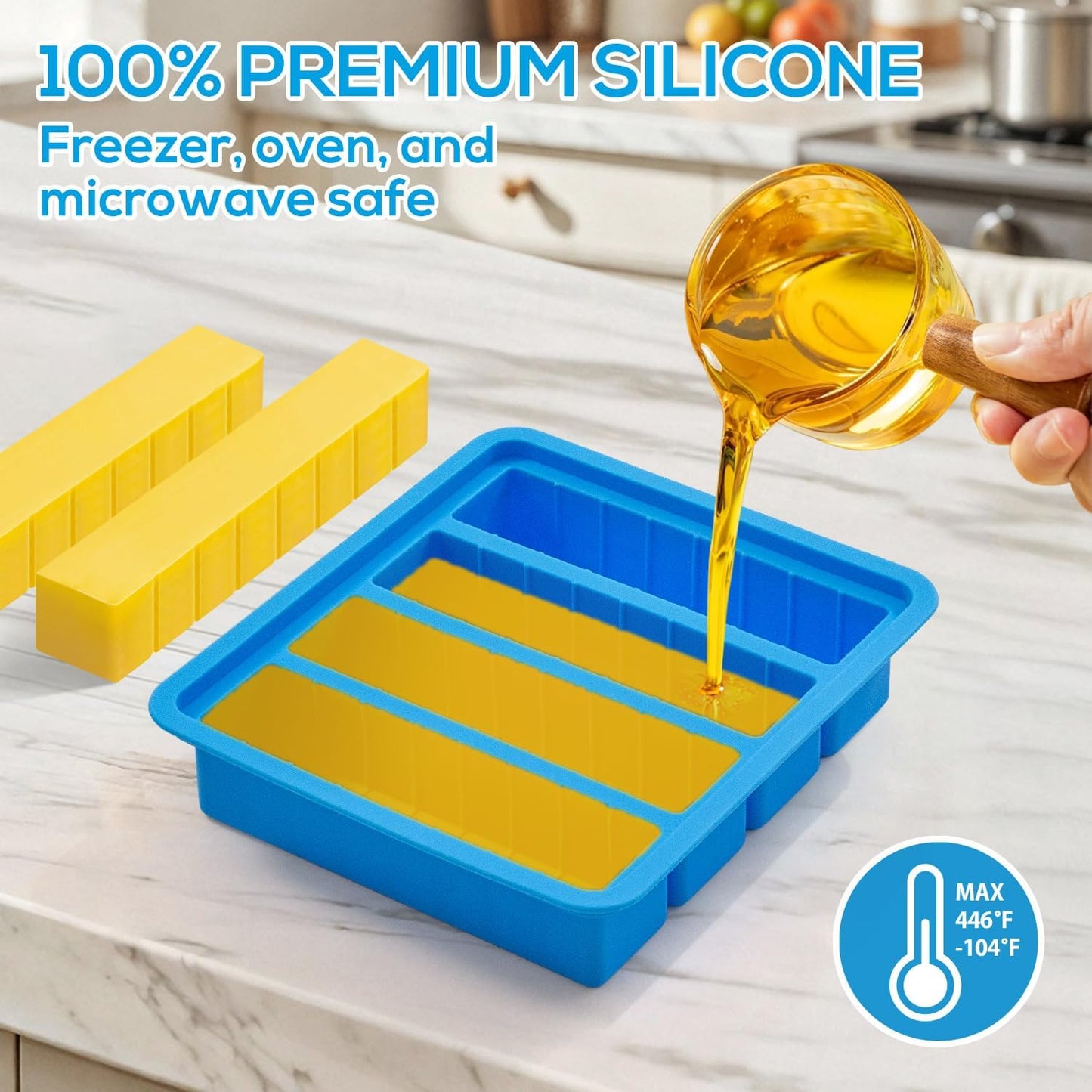 2PCS Silicone Butter Mold with Lid & Spatula, Non-Stick Butter Maker Tray and Container for Homemade Butter Storage, Baking, Freezing