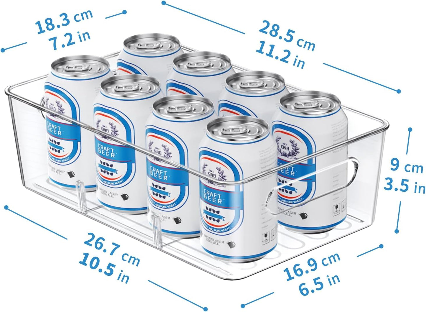 4 Pack Clear Pantry Organizers and Storage Bins with Divider, Transparent Plastic Basket, Refrigerator and Fridge Bins