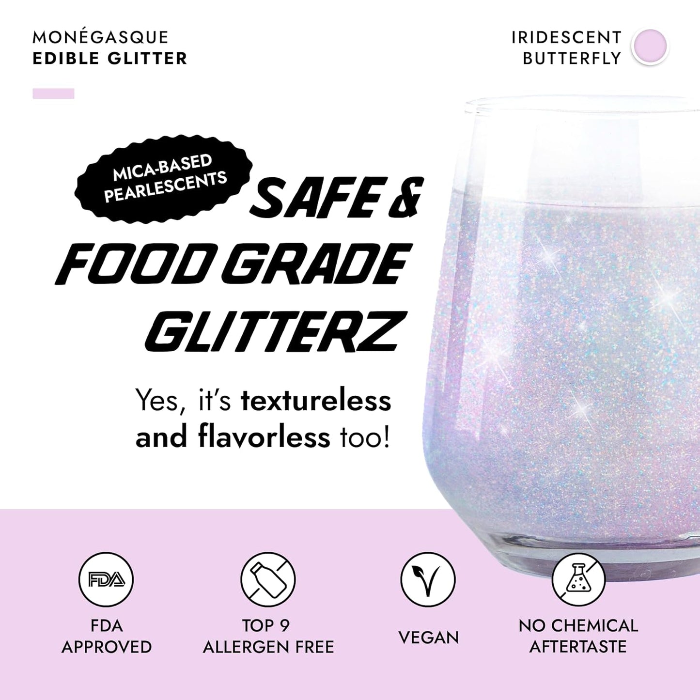 MONÉGASQUE Iridescent Edible Glitter for Drinks 10g – Halloween Edible Glitter for Cakes & Cocktails - Cocktail & Drink Shimmer Powder - Food Decorating Sprinkles, Cupcakes, & Cake Decorations Spray