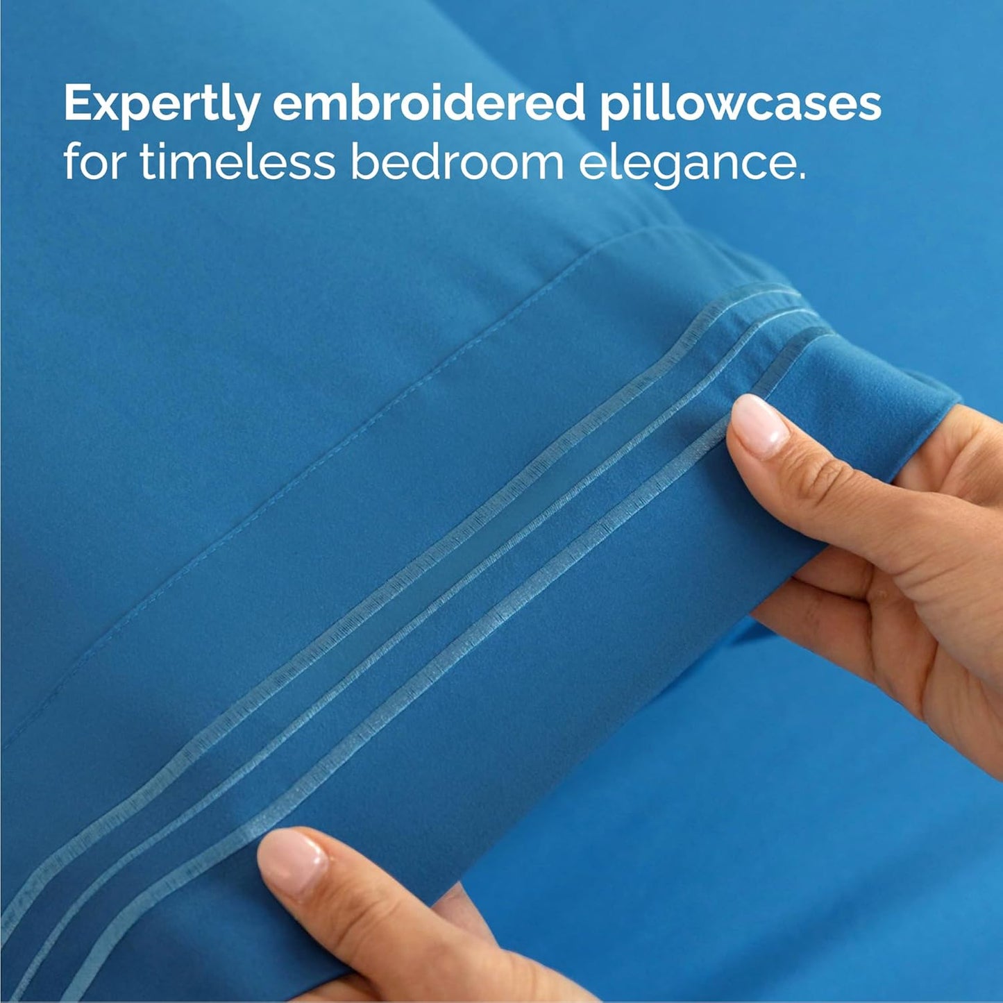 Queen Size 4 Piece Sheet Set - Comfy Breathable & Cooling Bed Sheets Set - Hotel Luxury Bedding for Women, Men, Kids, Teens, Boys & Girls - Deep Pockets, Soft and Wrinkle Free - Oeko-Tex - Denim Blue