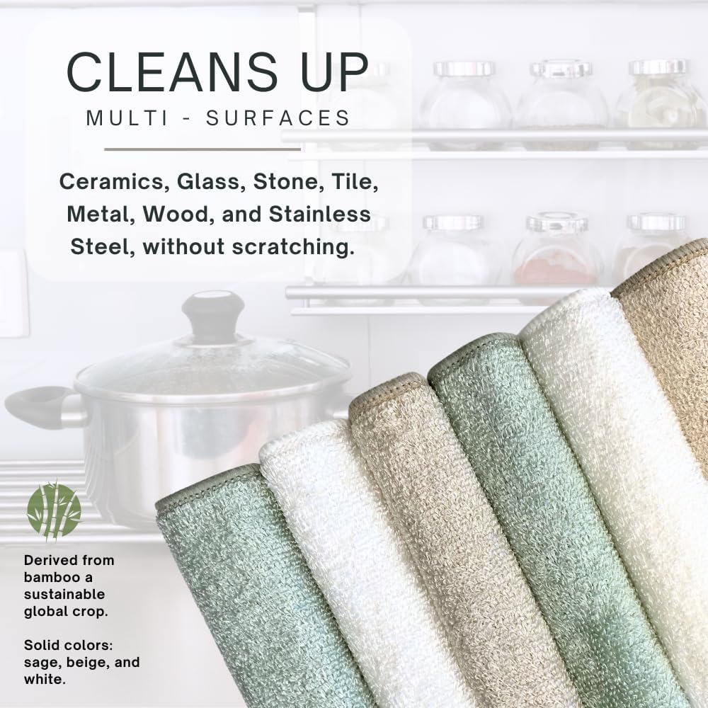 Whiffkitch Dishcloths & Cleaning Cloths - Drying, Durable, Absorbent Washcloths, Non-Scratch, Hygienic, Multi-Surface Cleaning, 6x7 Inches Solid Color, 6 Pack