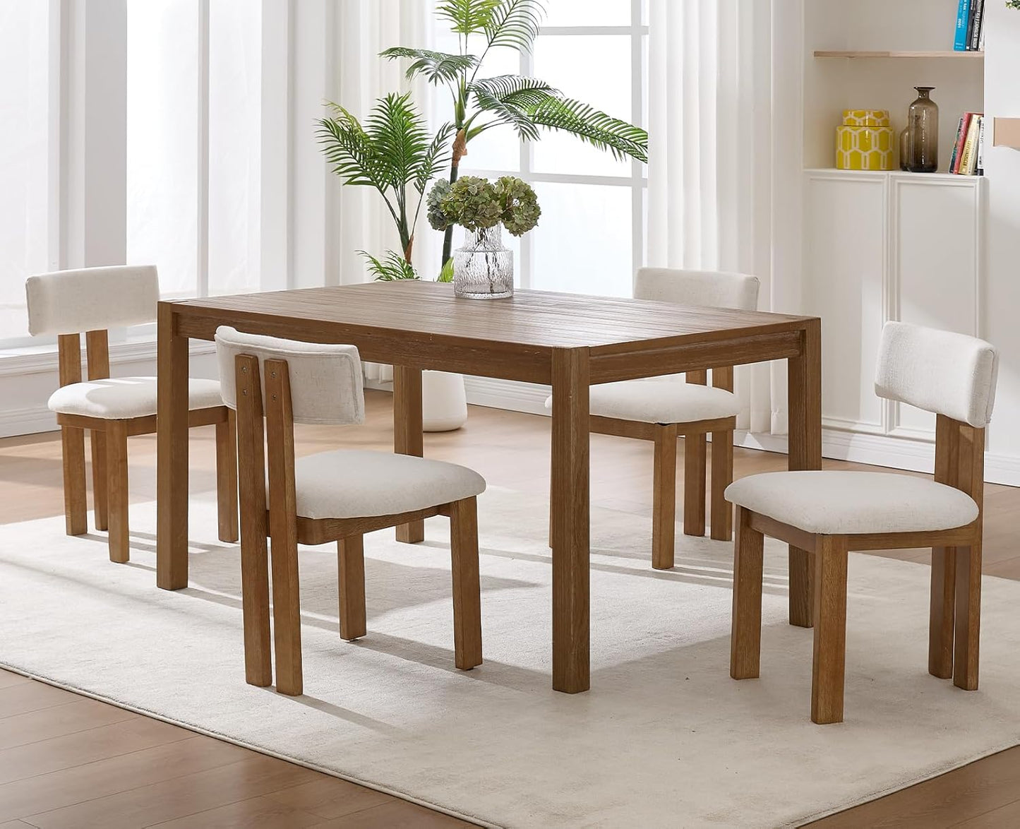 chairus Linen Dining Chairs Set of 6 Modern Farmhouse Kitchen Chairs with Open Low Back Upholstered Wood Side Chairs for Dining Room, Restaurant, Living Room, White