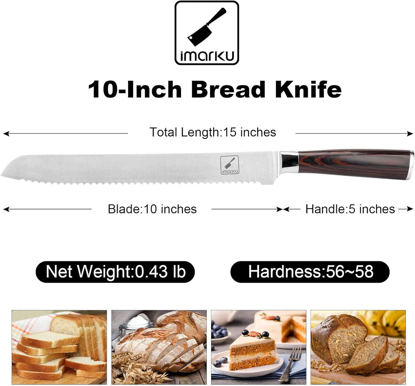 imarku Bread Knife, German High Carbon Stainless Steel Professional Grade Bread Slicing Knife, 10-Inch Serrated Edge Cake Knife, Bread Cutter for Homemade Crusty Bread, Birthday Gifts for Women Men
