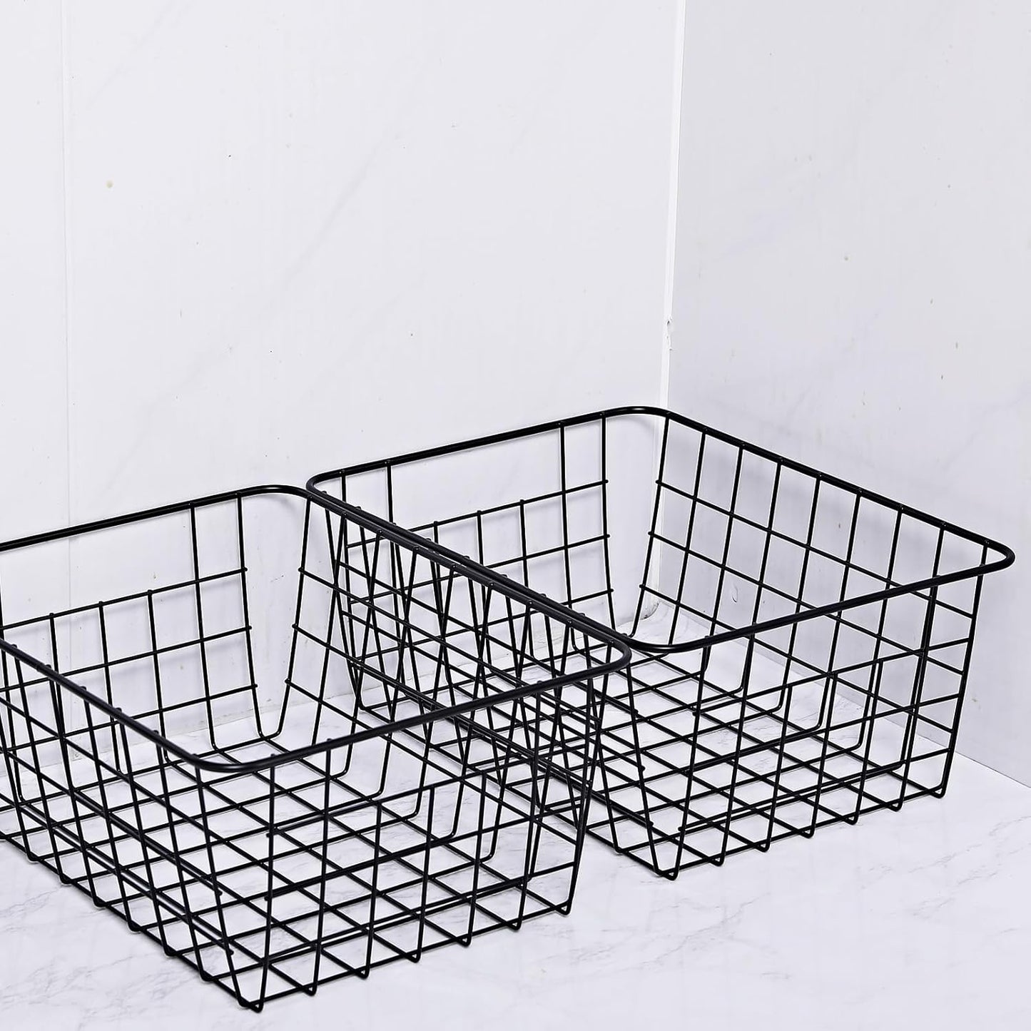11" Upright Freezer Storage Baskets, Black Wire Storage Bins Small Bakset for Freezer, Pantry, Bathroom Organizing, Set of 4