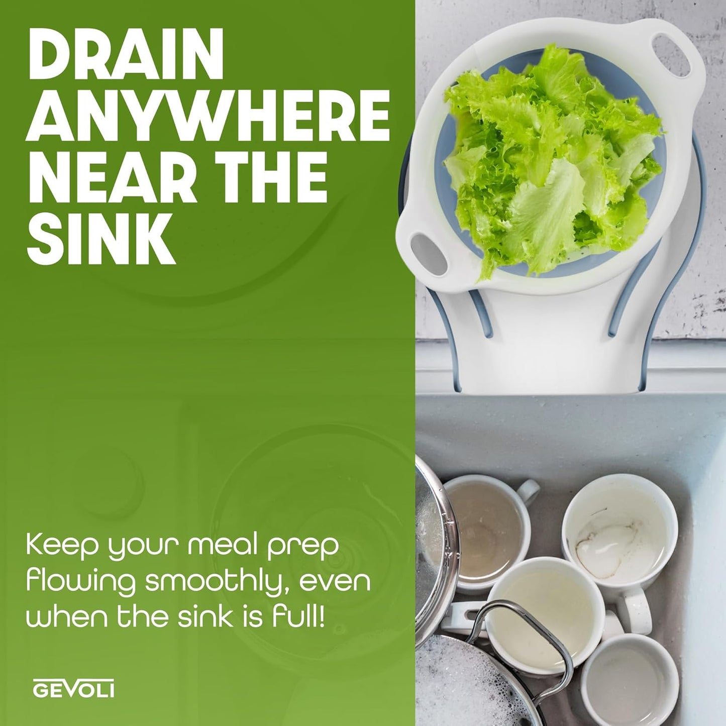 Collapsible Colanders (2 Pack Set) Food Strainers with Over-Sink Water Draining Base for Pasta Fruits and Vegetables (4 and 5 Quart) - White Blue