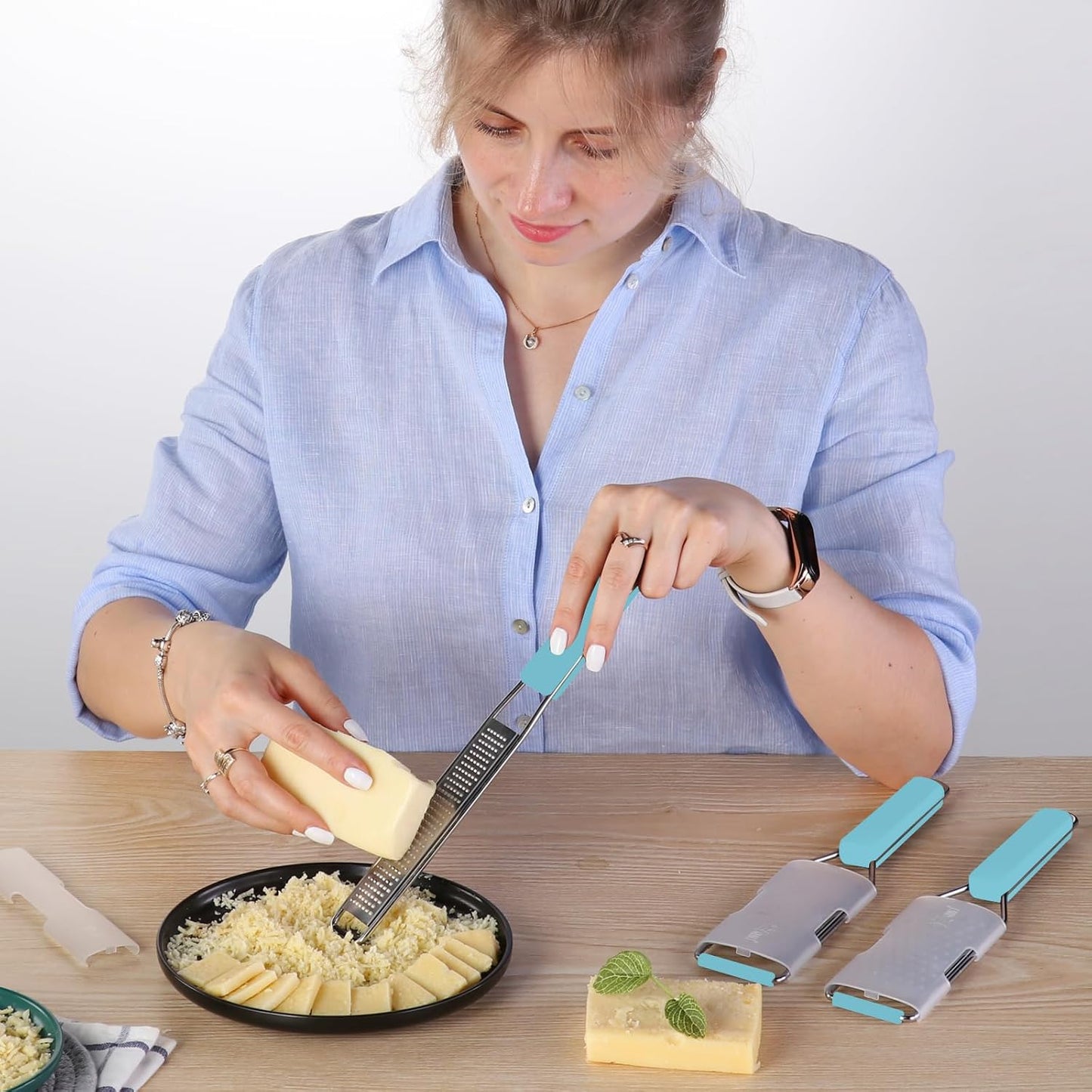 Cambom Lemon Zester Grater Three-piece Suit - Heavy Duty Kitchen Tool for Parmesan Cheese, Ginger, Garlic, Nutmeg, Chocolate, Vegetables，Fruits，Stainless Steel Grater Dishwasher Safe Blue