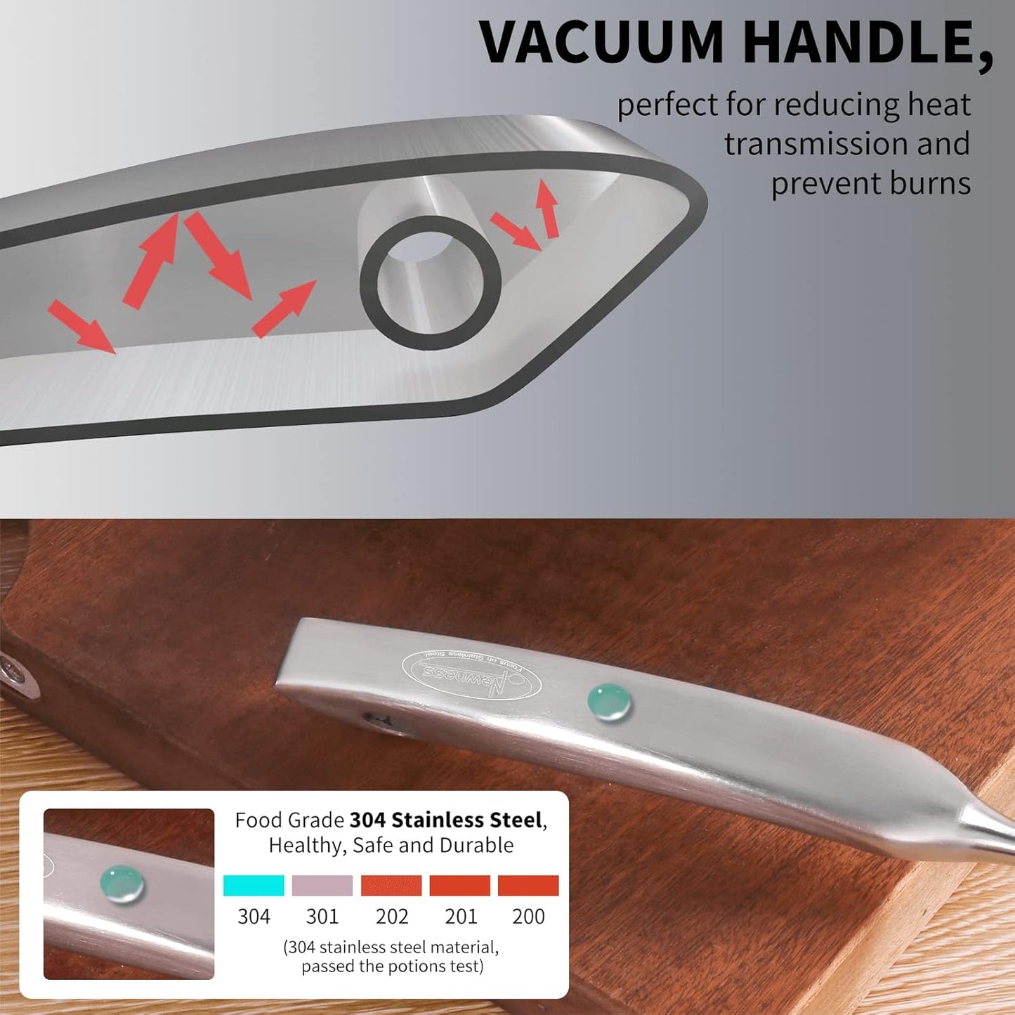 Spaghetti Server, [Rustproof, Integral Forming, Durable] Newness 304 Stainless Steel Pasta Fork with Vacuum Ergonomic Handle, Comfortable Grip Design Spaghetti Server for Kitchen, 14.33 Inches