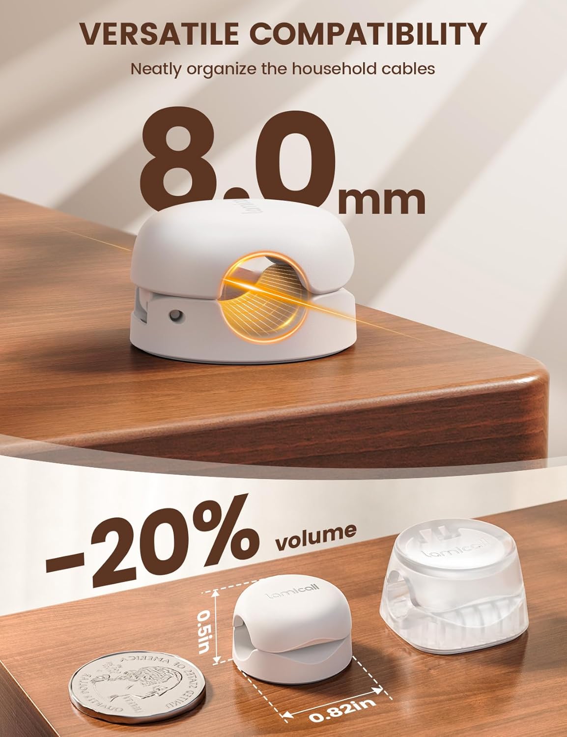 Lamicall Spring Cord Organizer, Office Desk Accessories - 12Pack Compact Desk Cable Management Holder Clips, Nightstand Phone Charging Cord Holder, 8mm Slot Adhesive Wire Organizer, White