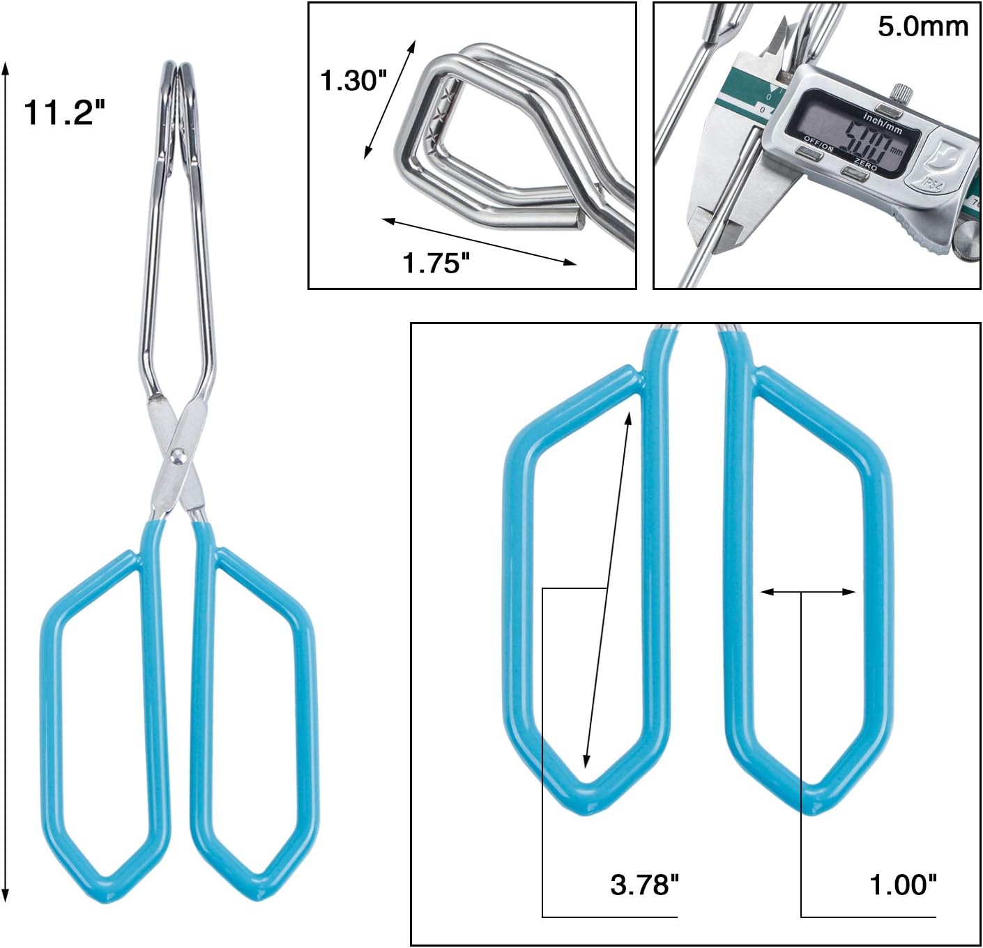 MSY BIGSUNNY Stainless Steel Scissor Tongs Heavy Duty Cooking Tongs with Soft Handles (1, blue 11")