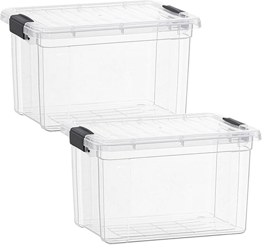Superio Clear Storage Boxes with Lids, 49 Quart Plastic Container Bins for Organizing, Stackable Crates, BPA Free, Non Toxic, Odor Free, Organizers for Home, Office, School, and Dorm, 2 Pack
