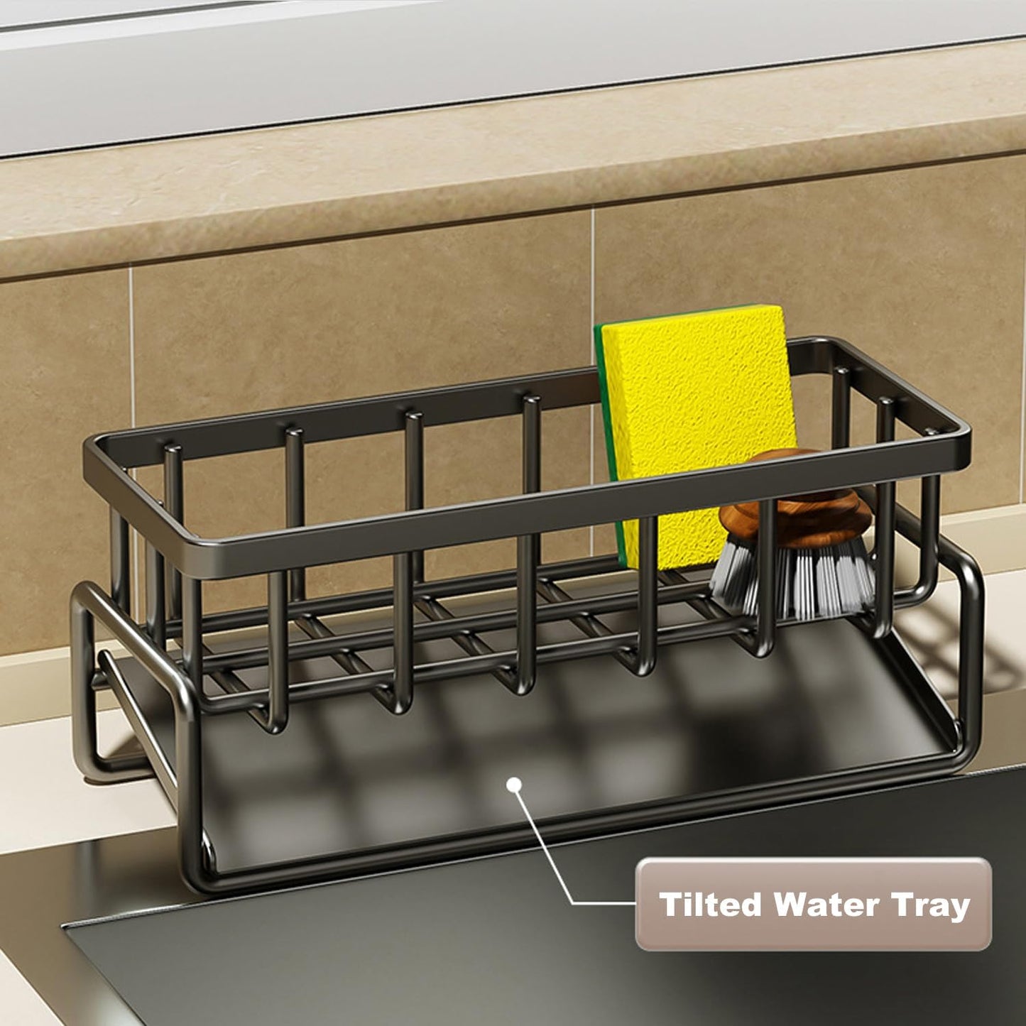 Sponge Holder for Kitchen Sink, Sink Caddy with Dishcloth Rack, Kitchen Sink Storage Rack Organizer Countertop Rustproof, Soap Dispenser Organizers and Storage Essentials