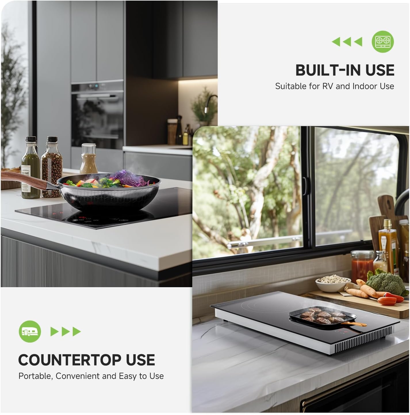 AMZCHEF Induction Cooktop 2 Burners, 12 Inch Bulit-in & Countertop Induction Stove with Plug 110V-120V, 9 Power Levels Electric Stove 1800W, Child Lock, Timer, Touch Control for Fast Cooking