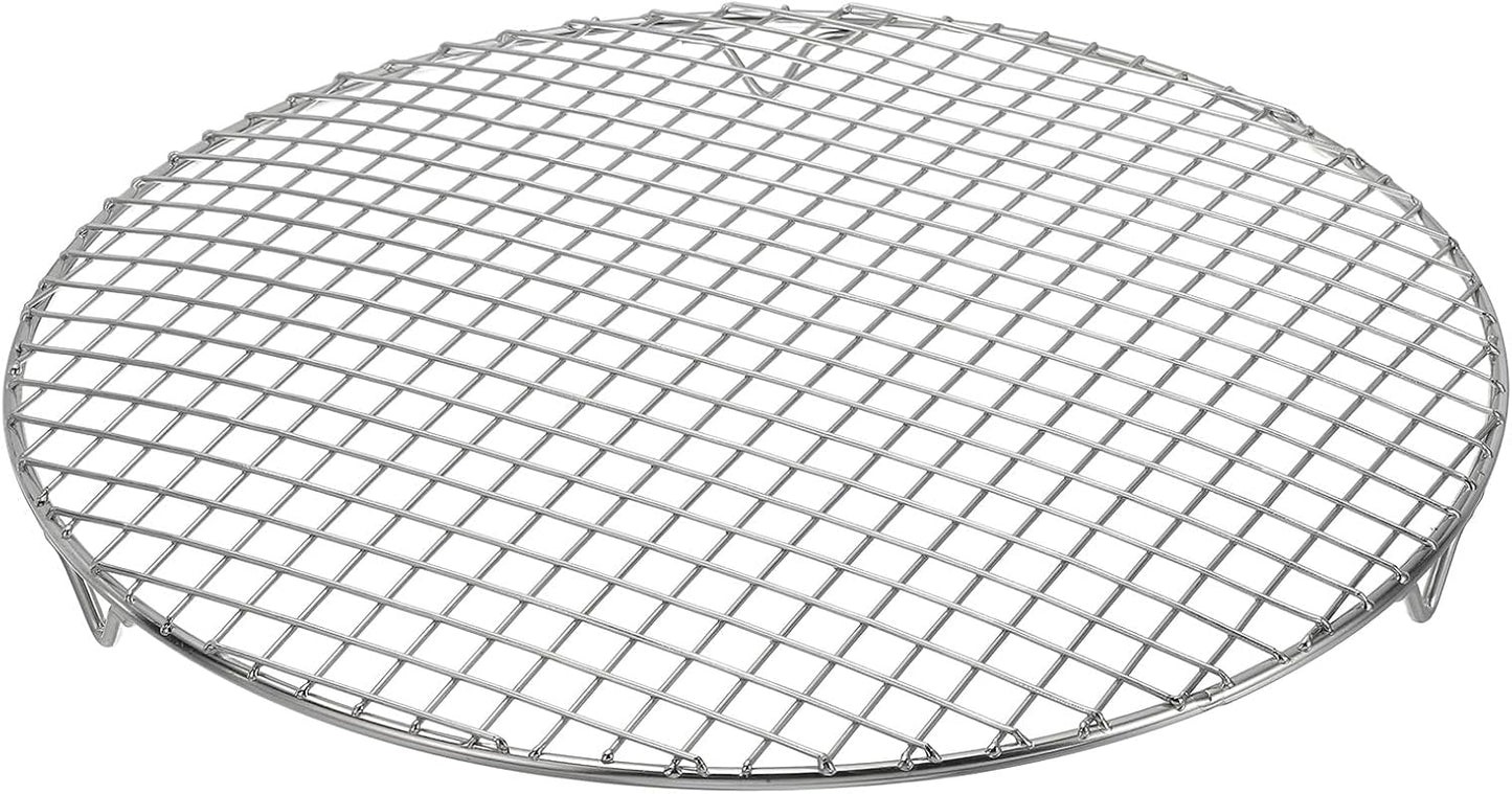 uxcell Round Cooking Rack with Legs, Dia 13 Inch 304 Stainless Steel Barbecue Grill for Cooking Baking Barbecue Air Fryer Racks, Silver