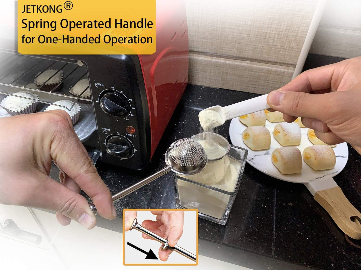 JETKONG Baker's Dusting Wand for Sugar, Flour and Spices, Stainless Steel Powdered Sugar Shaker Duster Sifter, Set of 2