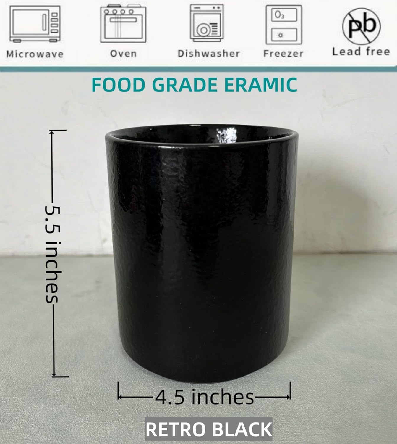 Medium Stoneware Kitchen Utensil Holder for Kitchen Counter Short Cooking Utensil Holder for Countertop Spatula Holder Small Utensil Crock Cutlery Holder Silverware Caddy Flower Vase (Retro Black)