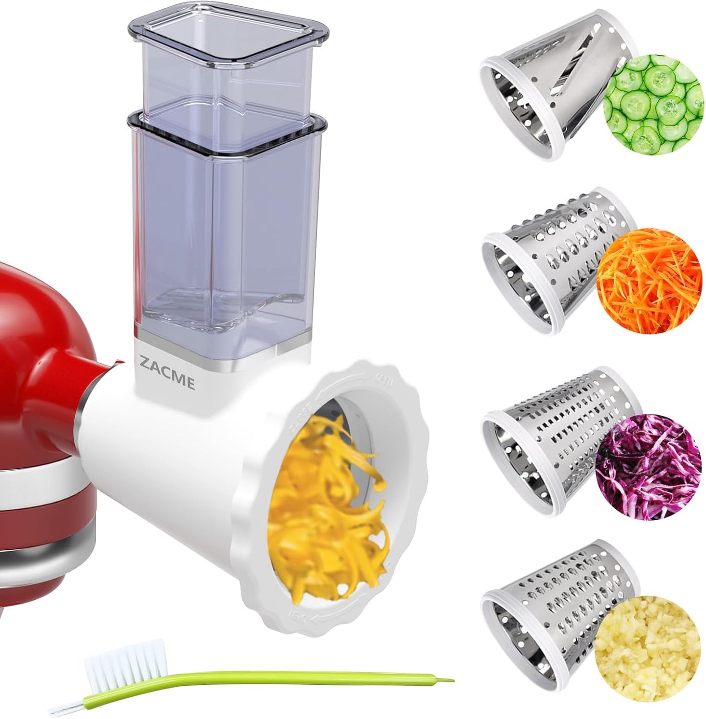 Updated Shredder Cheese Grater Attachment for KitchenAid Stand Mixers, Salad Machine with Vegetable Slicer, Salad Maker, Food Slicers Slicer Shredder Attachment with 4 Blades Dishwasher Safe