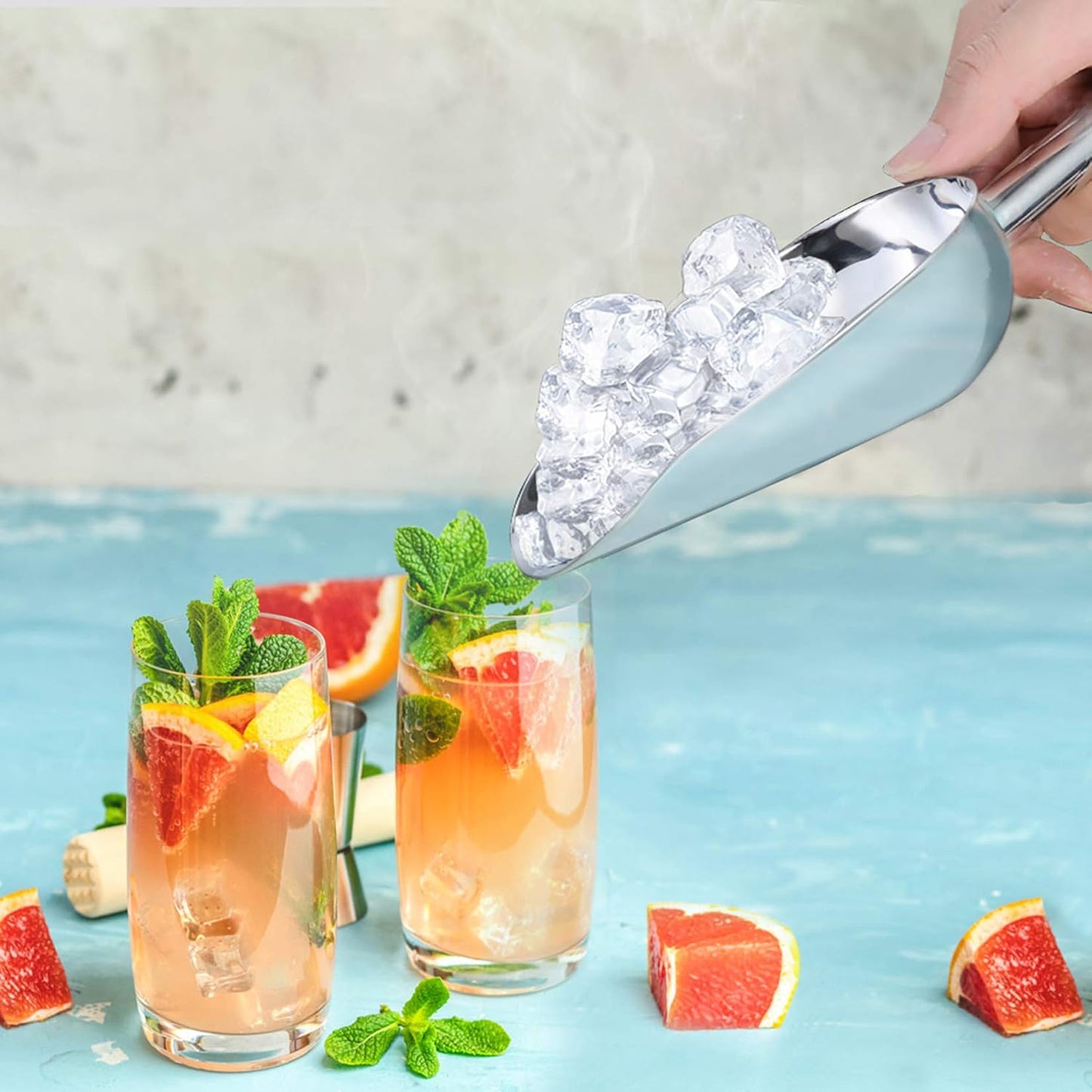 P&P CHEF Food Ice Scoop, Stainless Steel Scoop, Metal Candy Popcorn Flour Utility Scooper for Wedding Party Bar Kitchen Bath, Heavy Duty & Dishwasher Safe, (8oz, 1Pc)