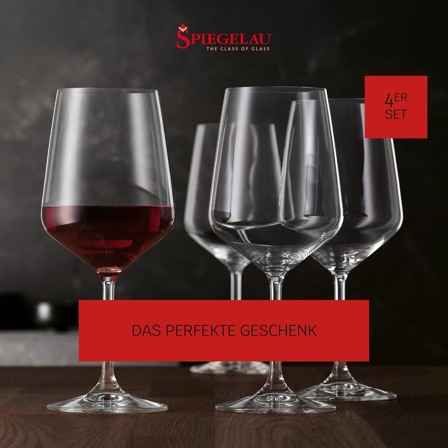 Spiegelau Style Red Wine Glasses, Set of 4, European-Made Lead-Free Crystal, Classic Stemmed, Dishwasher Safe, Professional Quality Red Wine Glass Gift Set, 22.2 oz