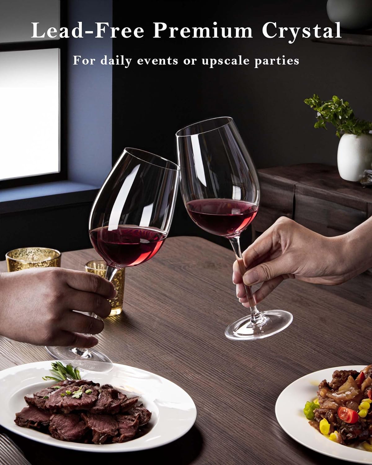 JBHO Crystal Wine Glasses - Hand Blown Red or White Wine Glasses -18 Ounce - Set of 2 - Lead-Free Premium Crystal - Long Stem Wine Glasses - Clear