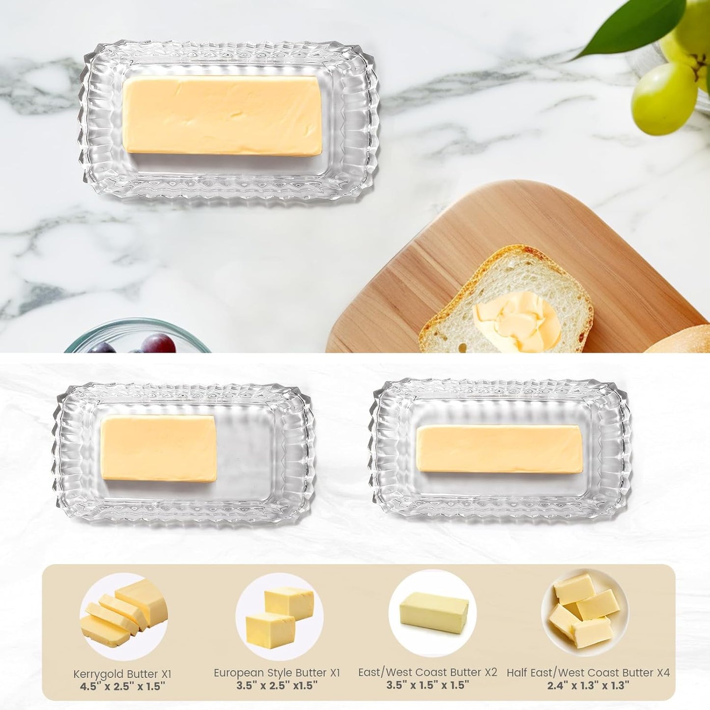 Glass Butter Dish with Lid for Countertop,Vintage Crystal Butter Container for Counter,Covered Glass Butter Keeper,Butter Tray for Refrigerator,Butter Holder with 4oz Butter
