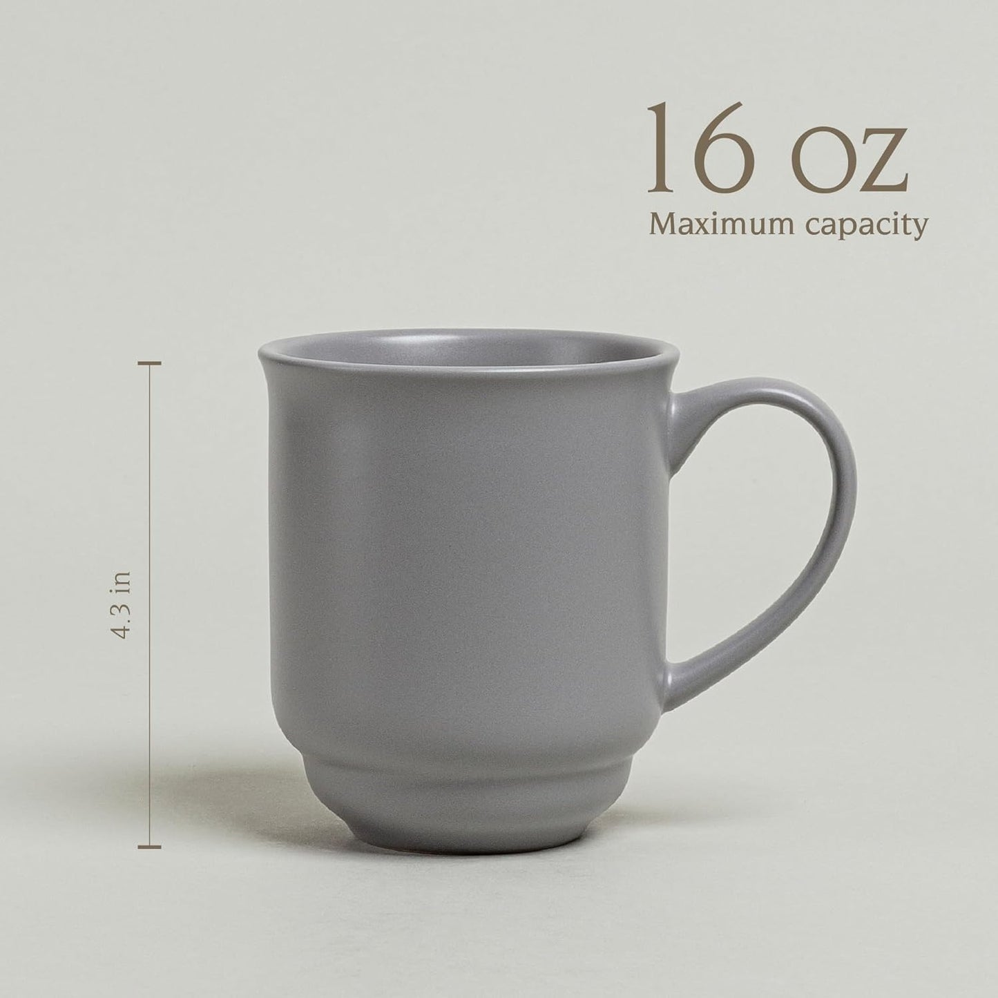 over&back Rim Stoneware Coffee Mugs - 4-Piece Mug Set - Enjoy the Perfect Cup of Coffee, Tea, Latte, and More - Semi-Matte Charcoal - 16oz