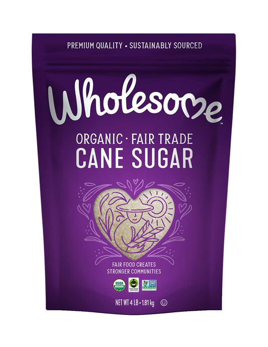 Wholesome Sweeteners 4-Pound Organic Cane Sugar, Fair Trade, Non GMO, Gluten Free & Vegan for Baking and Sweetening, 1 Pack