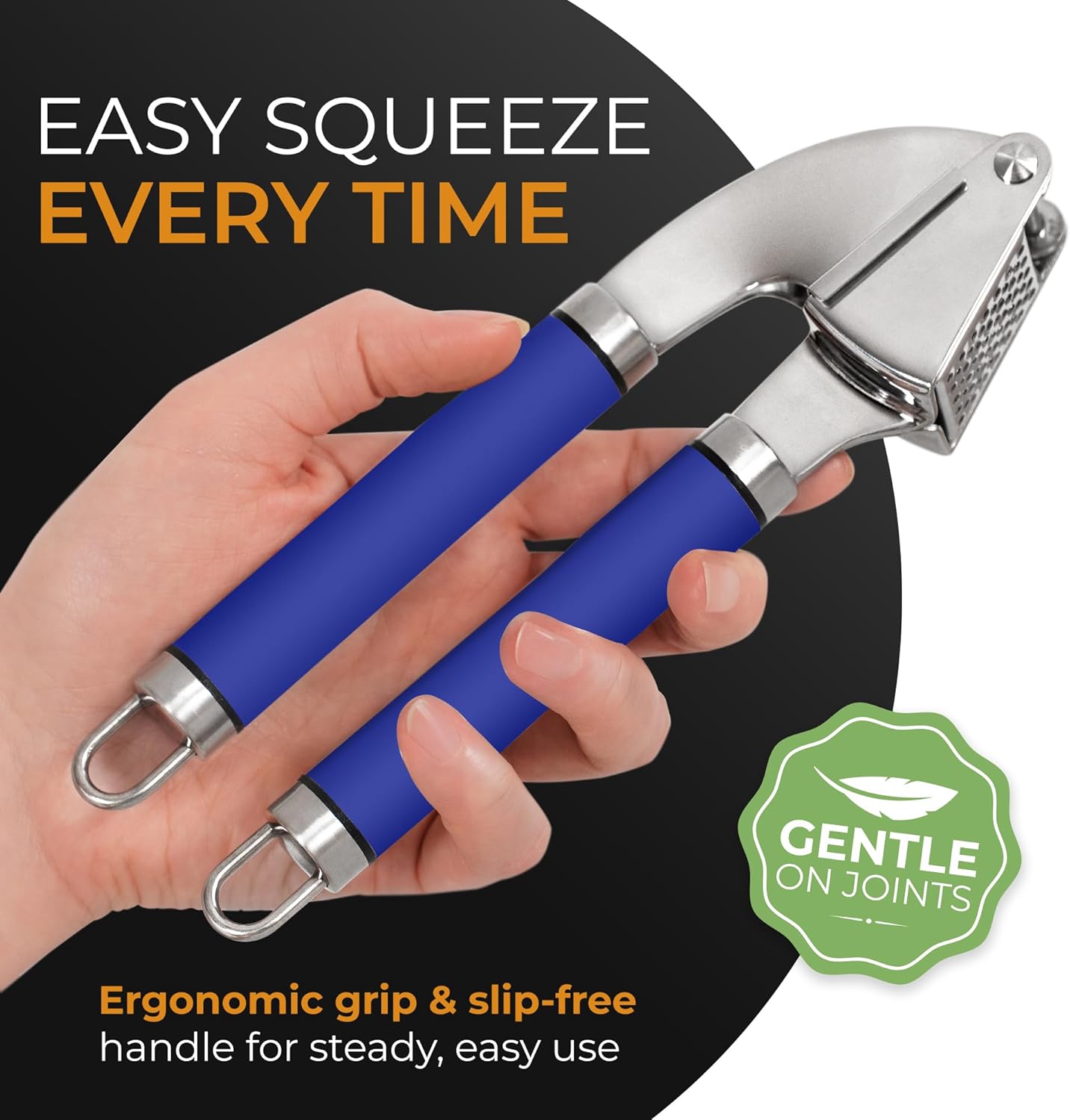 ORBLUE Garlic Press Stainless Steel - Premium Professional Grade Garlic Mincer, Crusher & Peeler Set - Easy Clean, Dishwasher Safe & Rust-proof, Blue