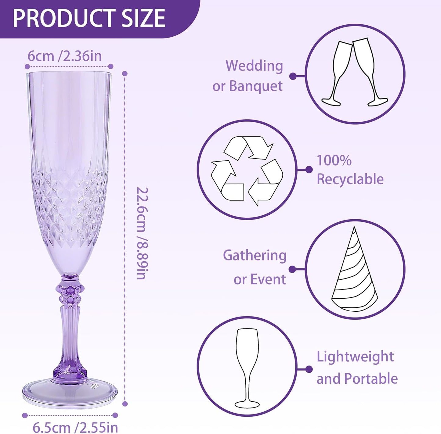 Plastic Champagne Flutes, 48PCS Purple Wine Glasses Goblets Reusable Champagne Flute for Weddings, Bachelor Parties, Toasting, and Events(48,Purple)