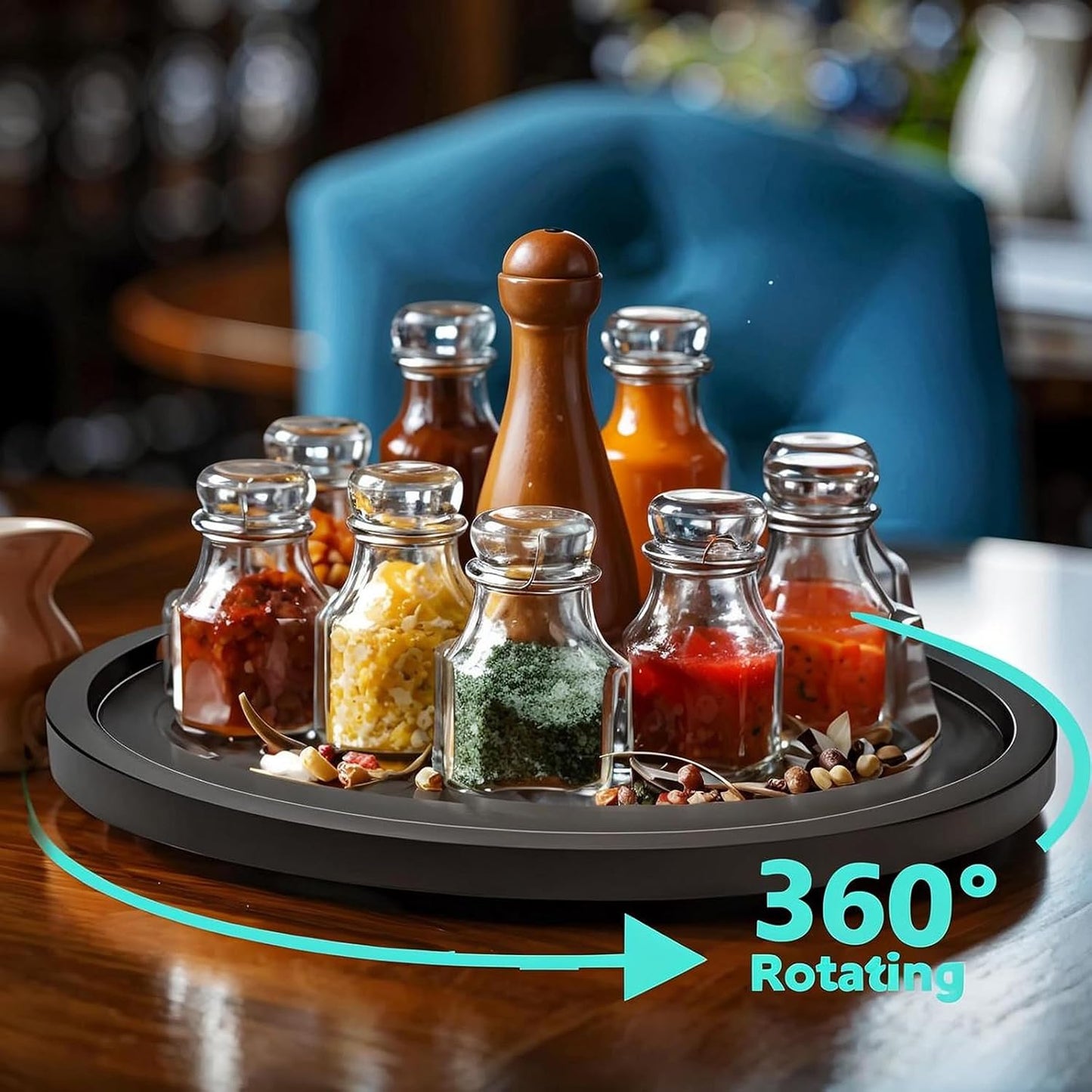 12" Black Bamboo Lazy Susan Organizer Kitchen Turntable for Cabinet Pantry Table Organization