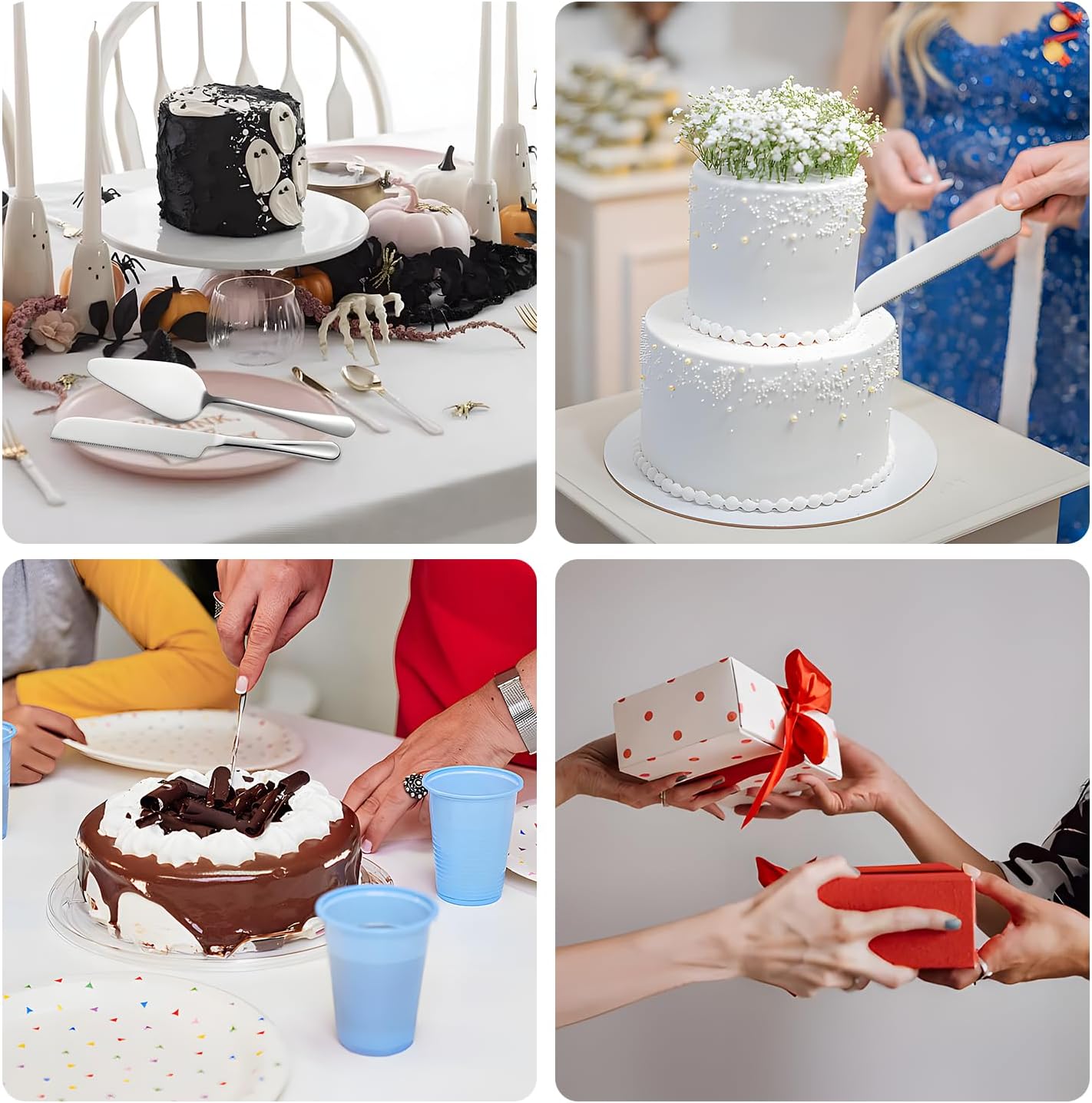 Silver Cake Cutting Set for Wedding, Premium Stainless Steel Cake Knife, Premium Cake Cutter set is Great for Birthdays, Anniversary Parties, and Christmas.Perfect for any celebration