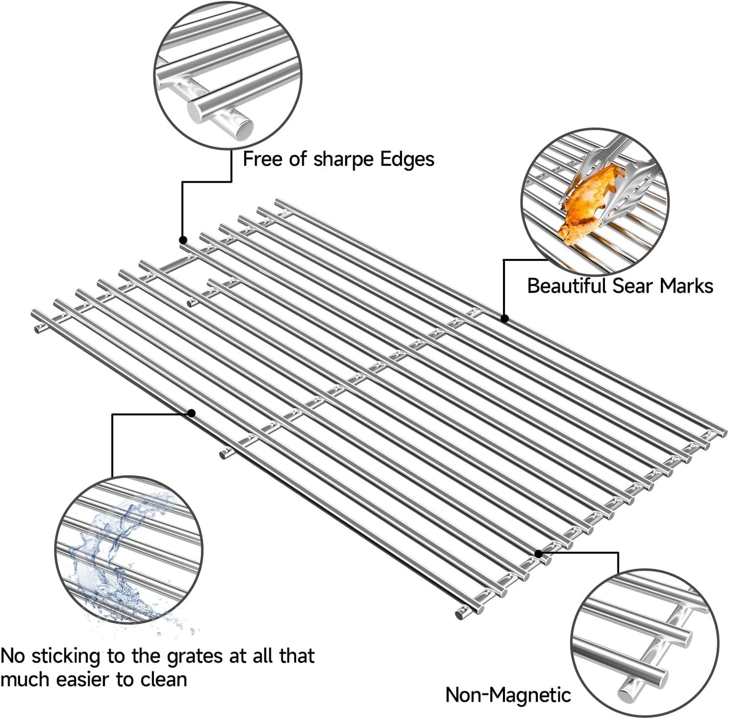 7637 17.5’’ Stainless Steel Grill Grates for Weber Spirit E210 E-220 S210 S-220 Spirit 200&Spirit II 200 Series Gas Grills with Front Control Panel, Cooking Grid for Weber Spirit 200 Series