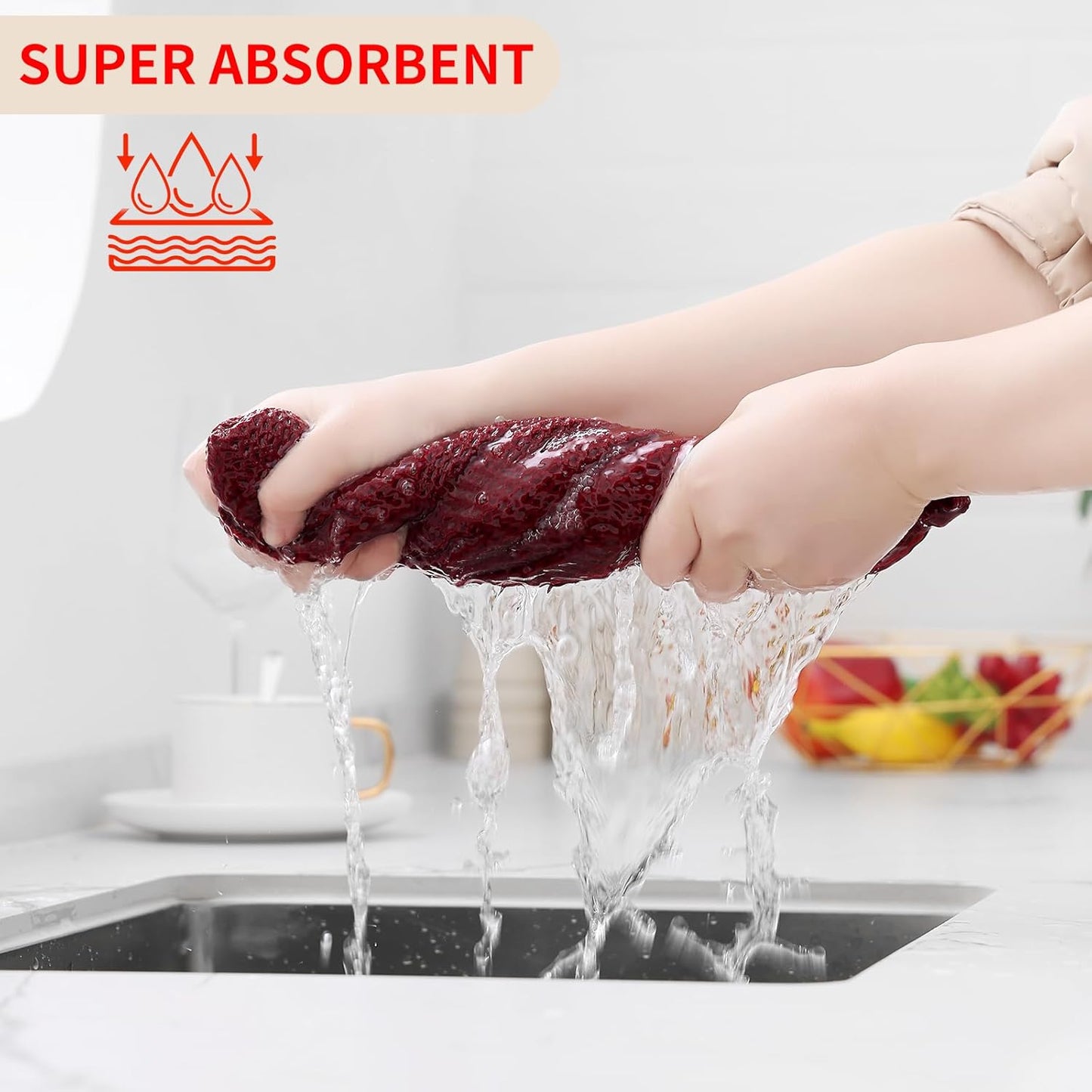 Homaxy 100% Cotton Waffle Weave Kitchen Dish Towels, Ultra Soft Absorbent Quick Drying Cleaning Towel, 13 x 28 Inches, 6-Pack, Burgundy