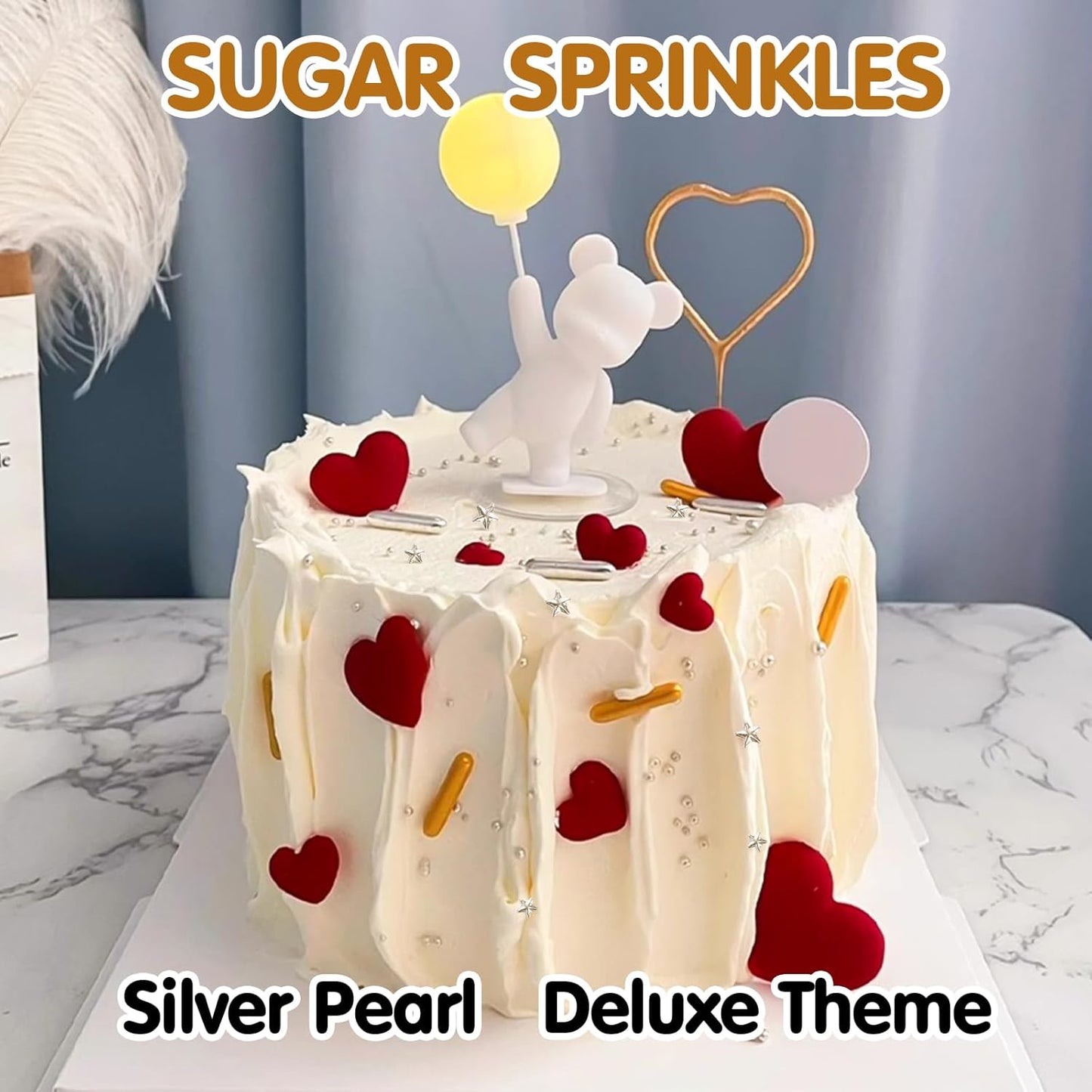 Silver Pearl Sugar Sprinkles,Edible Stars Rods Candy,Mix Size 130g/4.58oz,Baking Cake Decorations,Cupcake Toppers,Cookie Decorating Donuts Ice Cream,Birthday Wedding Party Valentines Christmas Supplies