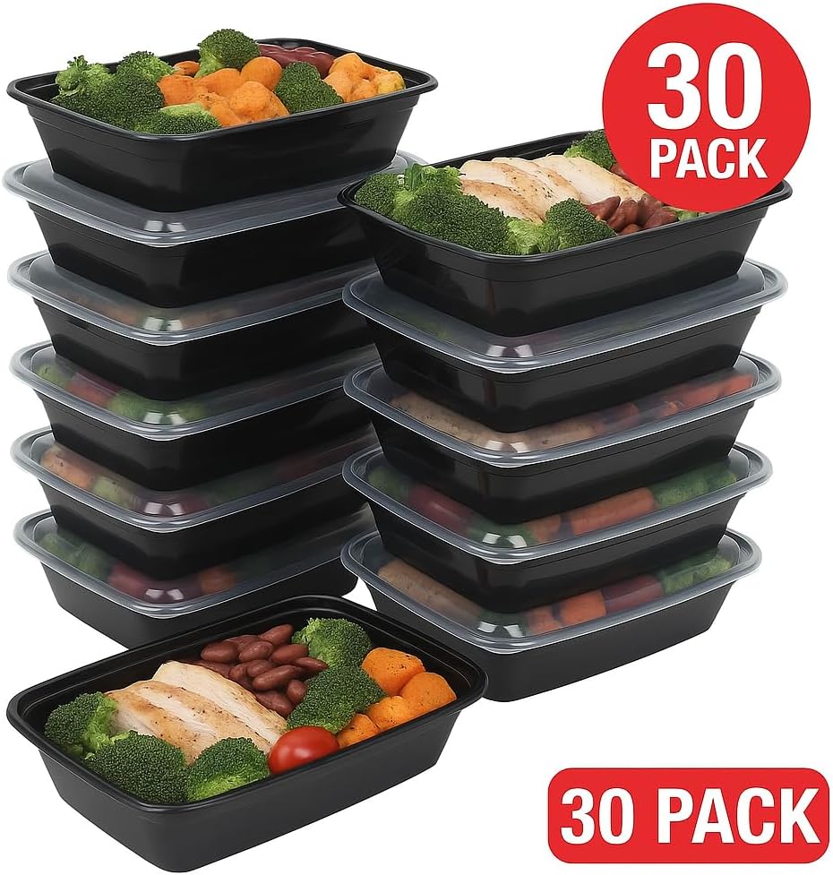 Ruthy's Outlet Meal Prep Containers W/Lids -Square Food Storage – BPA-Free| Stackable | Microwave | Freezer & Dishwasher Safe | Reusable Lunch Bento Box Portion Control & Planning (30 Pack, 16 oz)