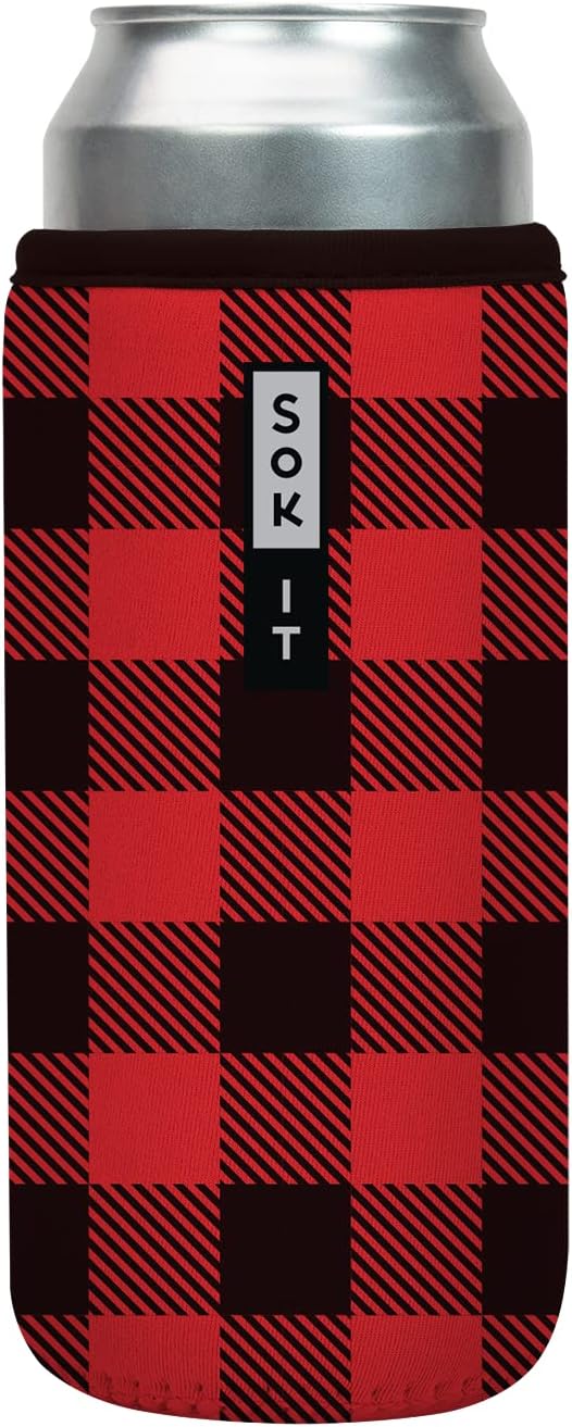 Sok It CanSok Sleeve for Beer & Soda Insulated Neoprene Cover (Buffalo Check, 25oz Can Sleeve)