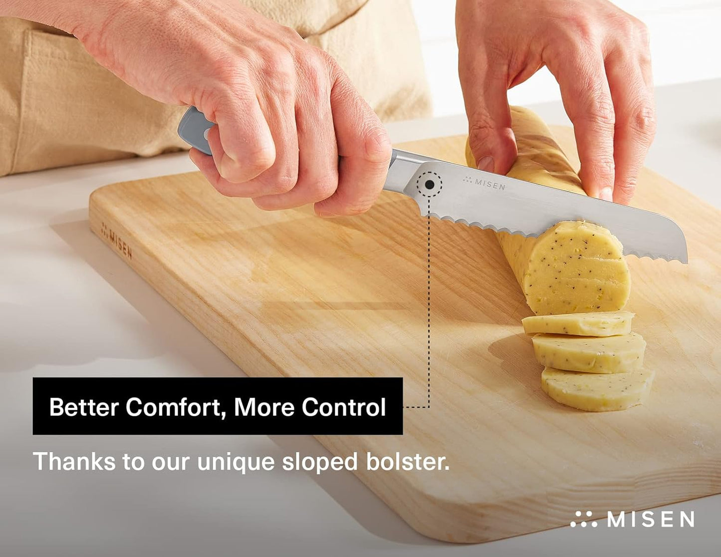 Misen Serrated Bread Knife - High-Carbon Japanese AUS8 Steel - Perfect for Soft Foods, Bread, Pastries, and Fruits - Verstatile Slicer, Razor-Sharp Edge, Durable Blade, Ergonomic Handle - 5", White