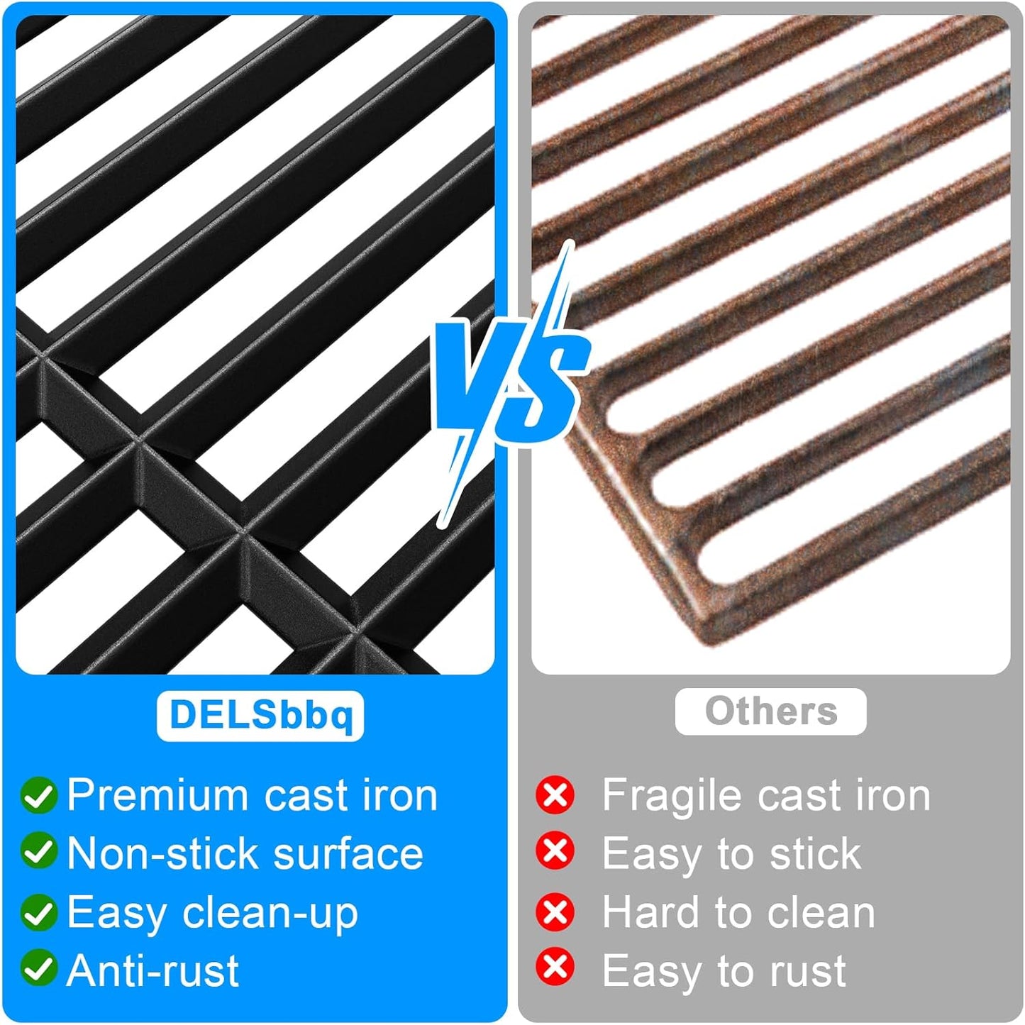 Cast Iron Cooking Grates for Weber Genesis II 400 & II LX 400 Series, Genesis II E/S-410, E/S-435, LX E/S-440, LX E-410/SE-410 Gas Grills, Replacement for Weber 66097 66089, Set of 3