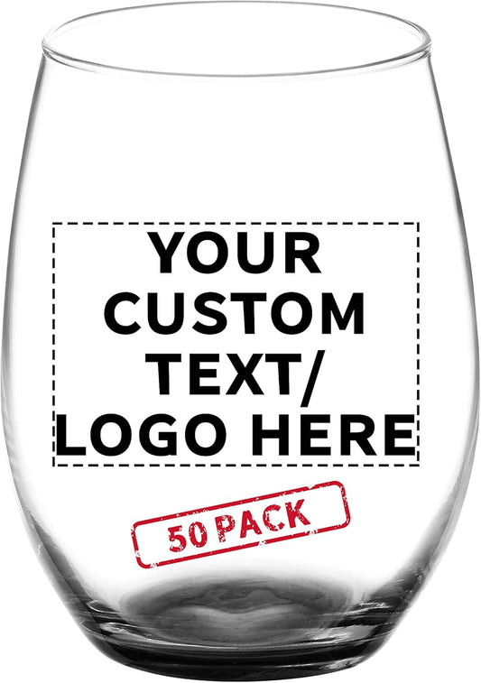 DISCOUNT PROMOS 50 ARC Stemless Wine Glasses Set, 21 oz. - Customizable Text, Logo - Chardonnay, Cabernet, Merlot, Sauvignon - Black