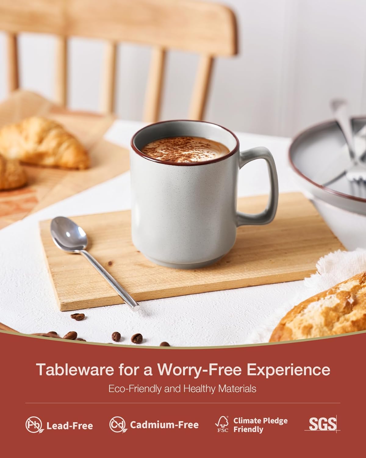 famiware Coffee Mugs Set of 4, Nebula 14oz Coffee Mugs, Ceramic Cup Set with Handle for Latte, Tea, Milk, Cappuccino, Cocoa, Light Gray