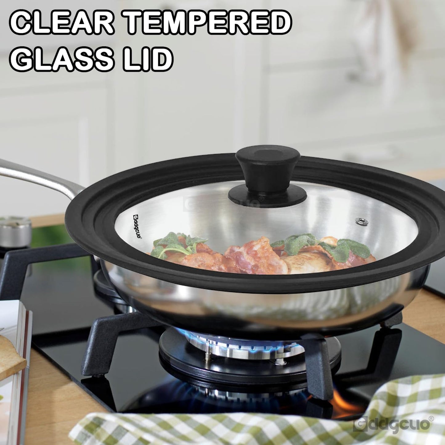 13-14-15 in Universal Pan Lid, Extra Large Silicone Pot Lid for Pots, Pans & Skillets, Replacement Frying Pan Lid with Heat Resistant Silicone Knob, Dishwasher Safe, Black