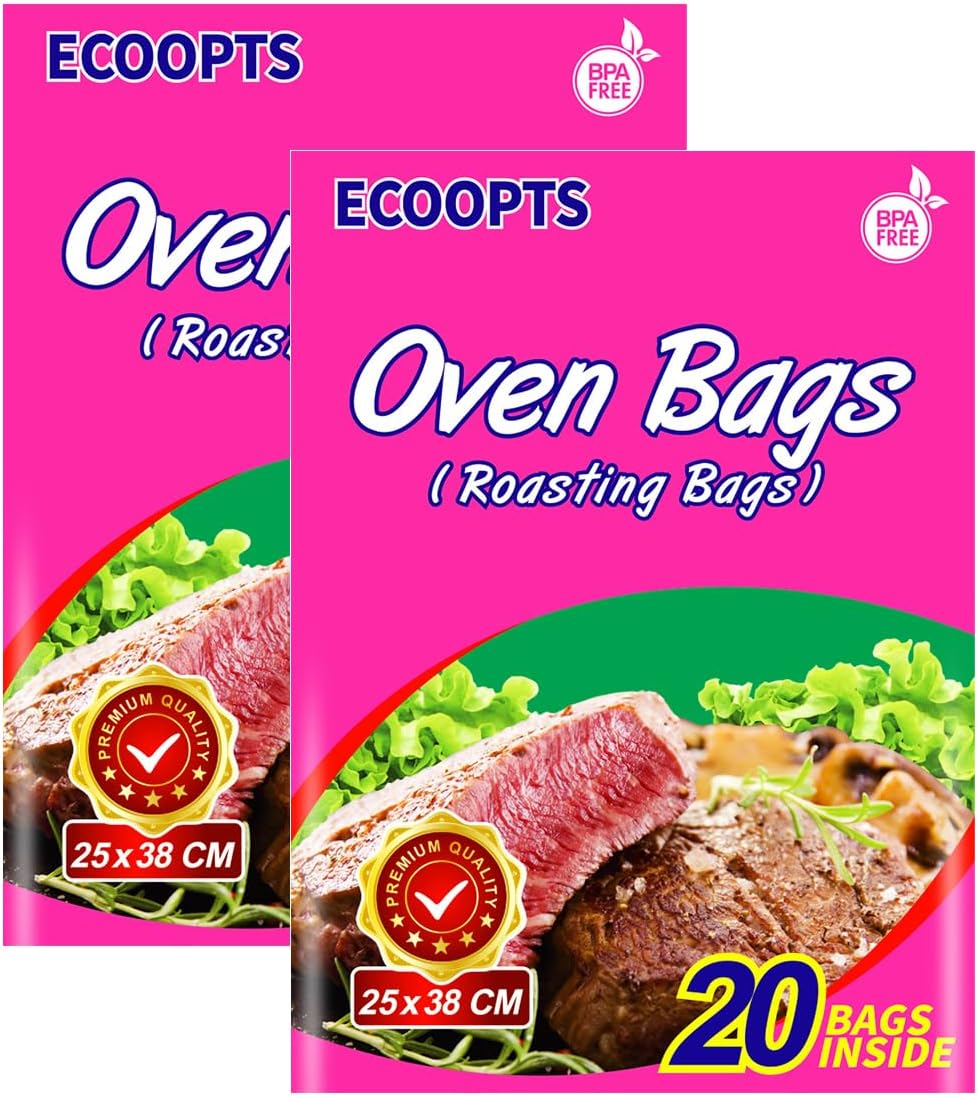 ECOOPTS Oven Bags Cooking Roasting Bags 40×Small Size Oven Bags for Chicken Meat Ham Seafood Vegetable (10 x 15 Inch 2 Pack)