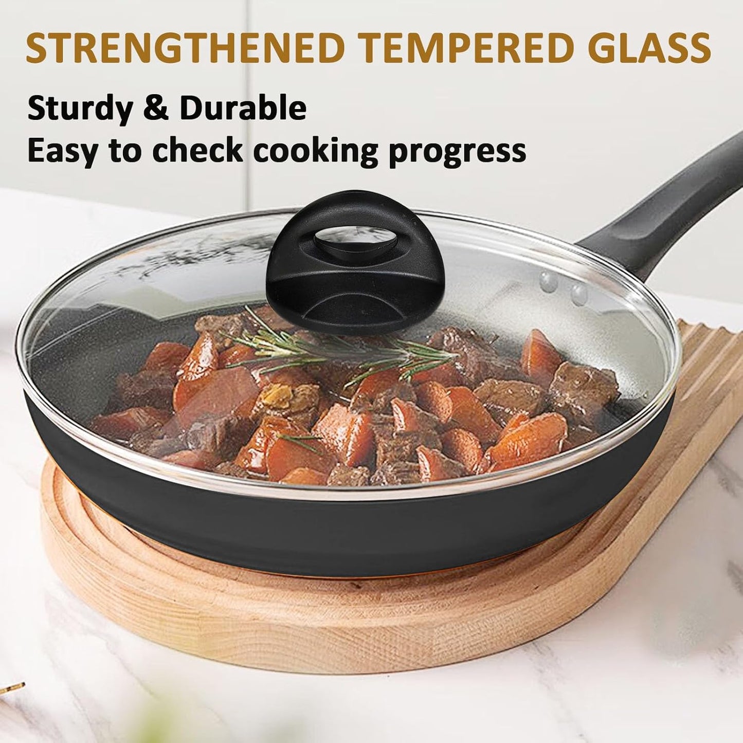 Glass Lids for Pot and Pan, 8, 9.5, 10.25, 11, 12, 12.6, 13.5, 14 Inch Tempered Replacement for Covers Kitchen Cookware, Frying Pan, Wok, Skillet (8 Inch)