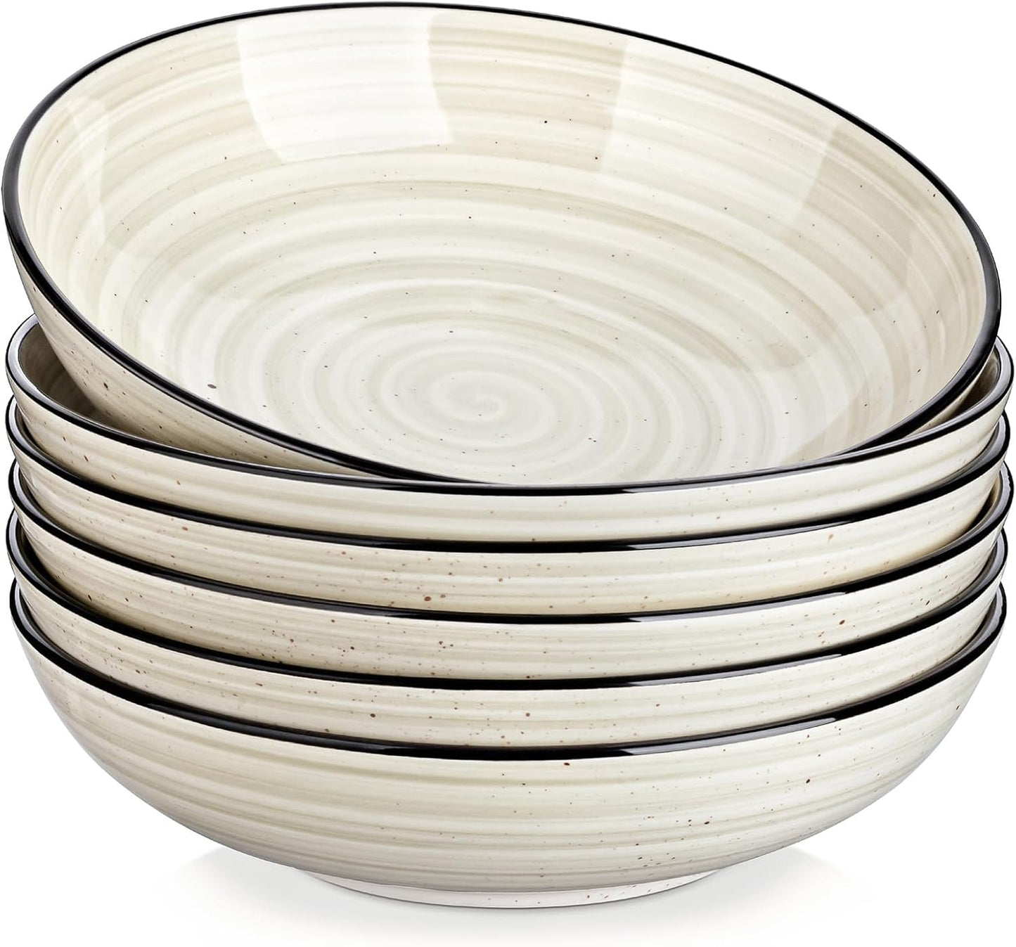 vancasso Bonbon Pasta Bowls Set of 6, 38 Oz Ceramic Salad Bowls, Wide and Shallow Bowls Set, Large Serving Bowls for Kitchen, Beige