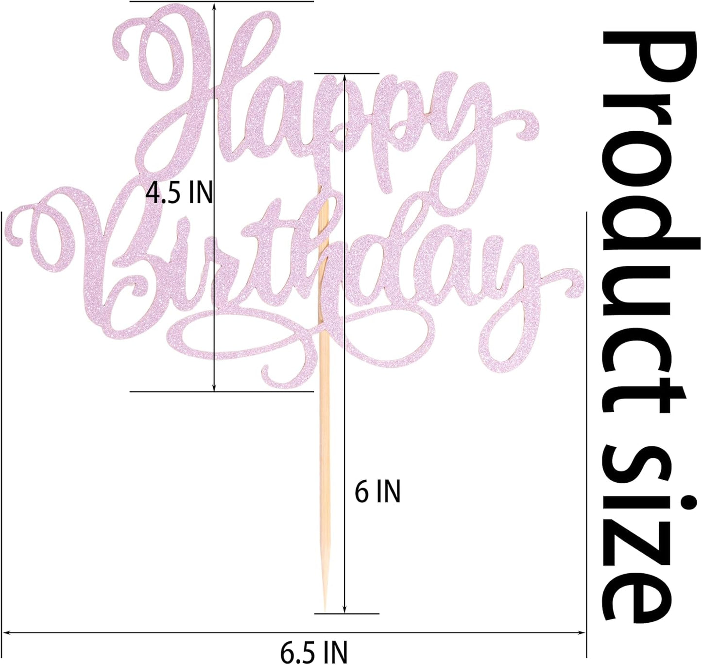 Happy Birthday Cake Toppers 9 Inch Glitter Happy Birthday Cake Toppers Pick for Birthday Anniversary Theme Party Cake Decorations Supplies - Litht Pink
