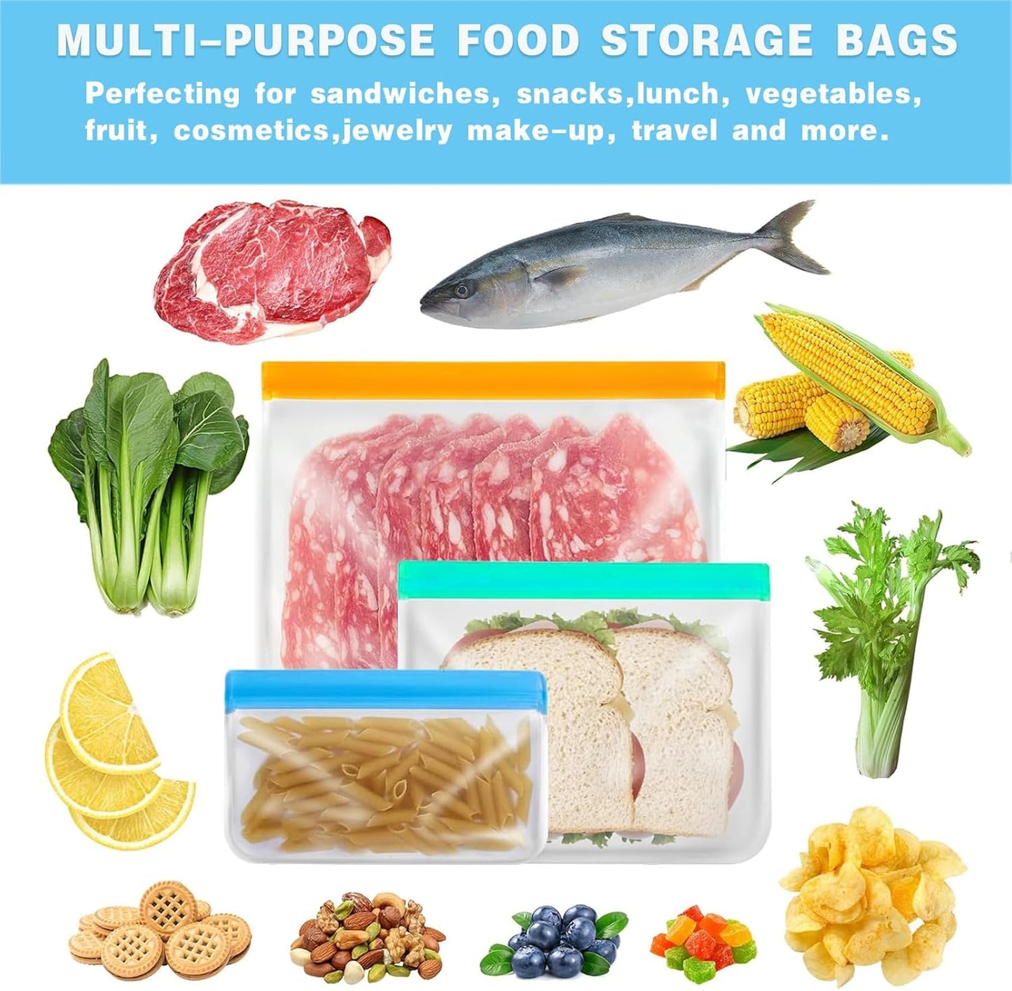 10 Pack Reusable Sandwich Bag Dishwasher Safe, Silicone Leakproof Reusable Freezer Bags, BPA Free Reusable Food Storage Bags for Candy, Snack, Cereal, Travel Items, Home Organization