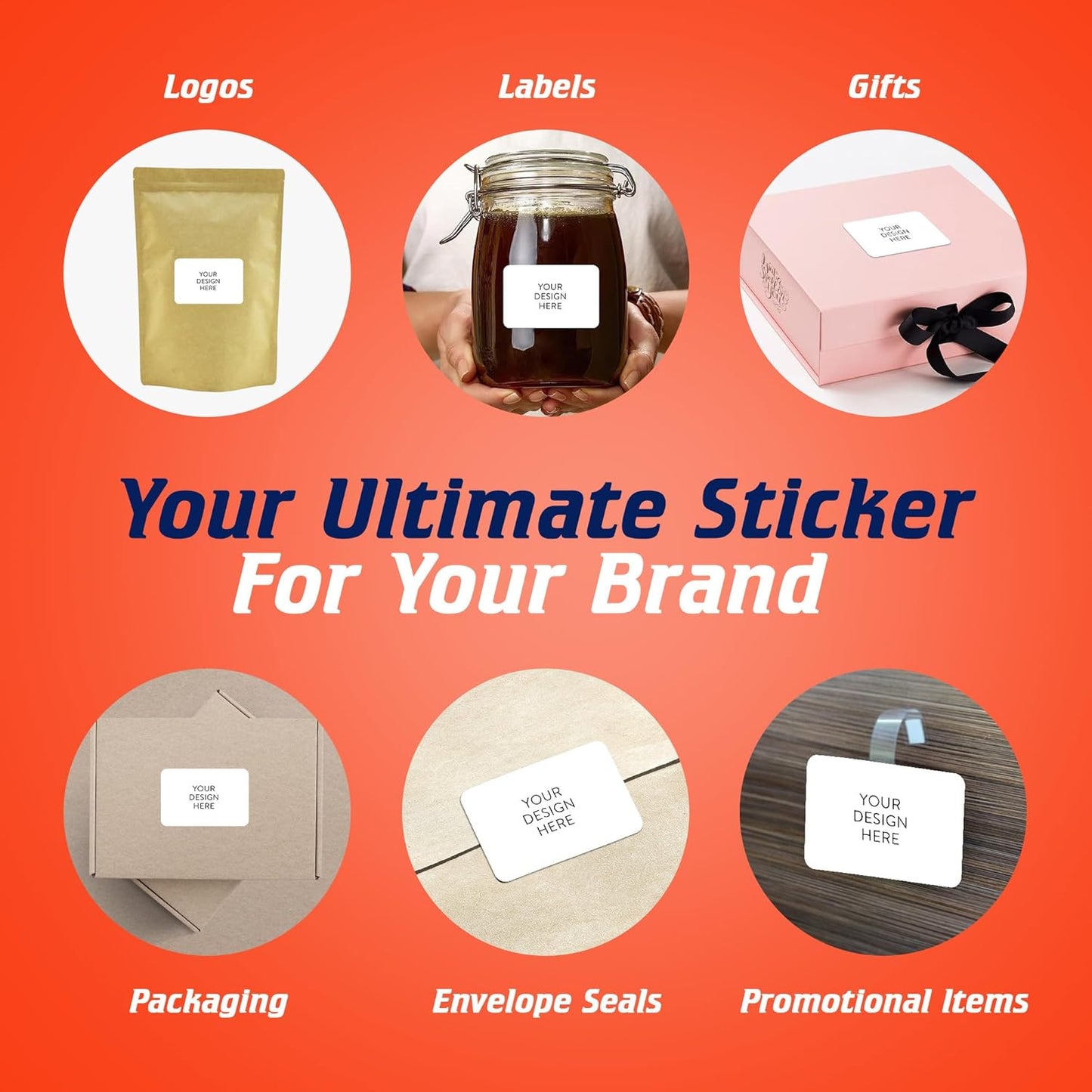 5-1000 Custom Vinyl Stickers - Upload Your own Image, Text, Design, Logo - Personalized Logo Labels for Handmade, Packaging, Bottle, Jars, Candle, Brand Stickers (White, 4x2)