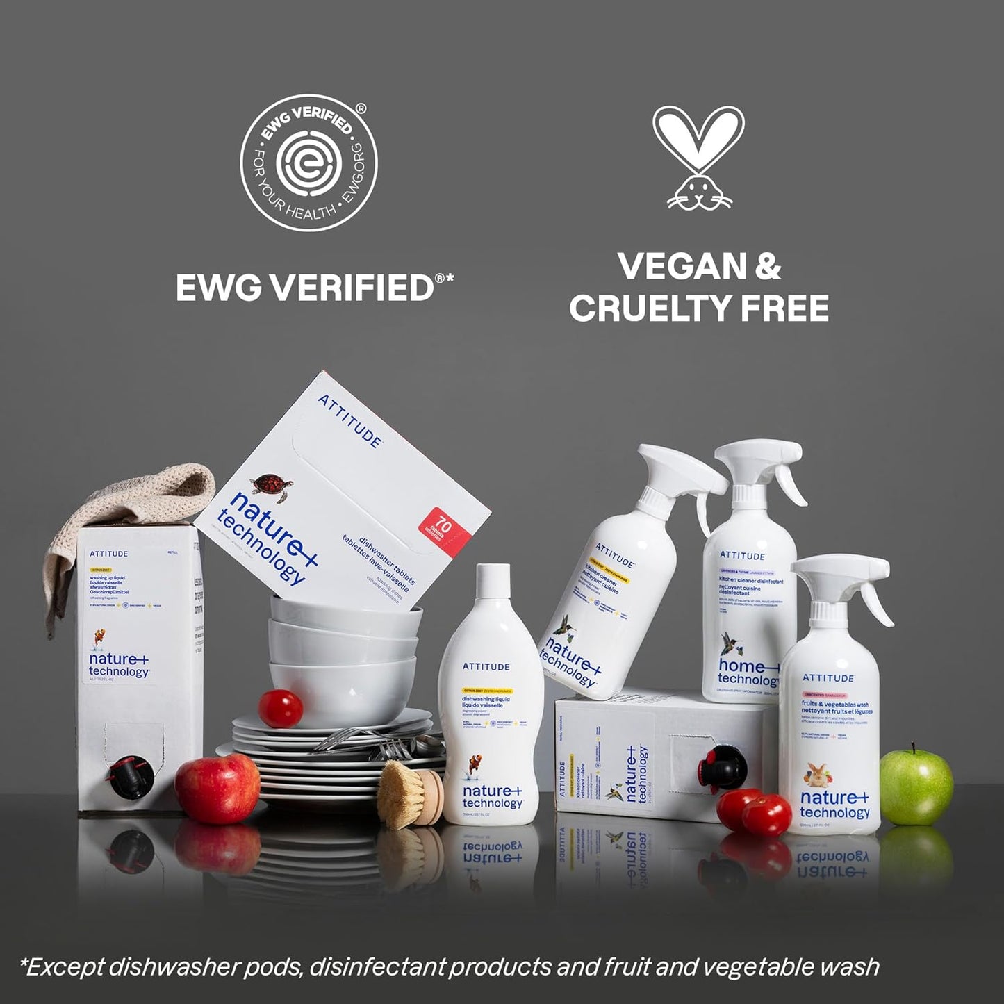 ATTITUDE Dishwasher Pods, Plant-Based & Vegan, Phosphate-Free Detergent Tablets, Naturally Derived, Unscented, 70 Count (Pack of 6)